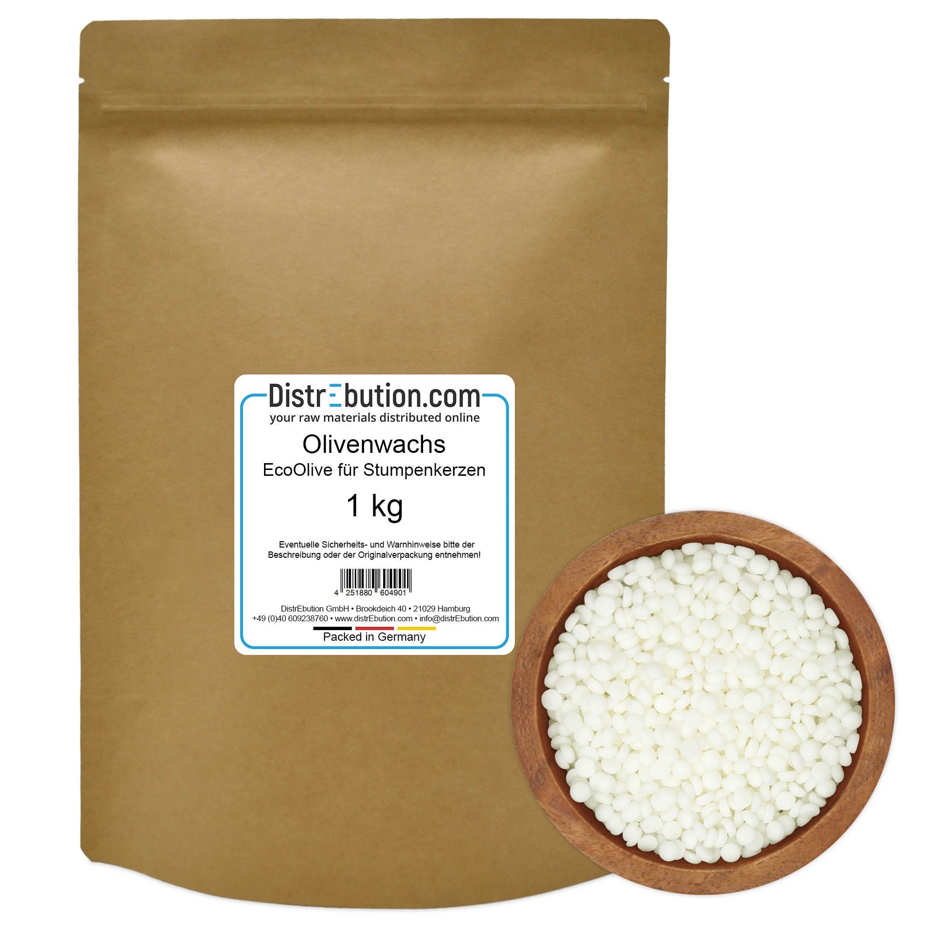 DistrEbution Bastelnaturmaterial Olivenwachs EcoOlive 1kg für Stumpenkerzen Naturwachs Kerawax, Naturwachs zum Kerzen gießen