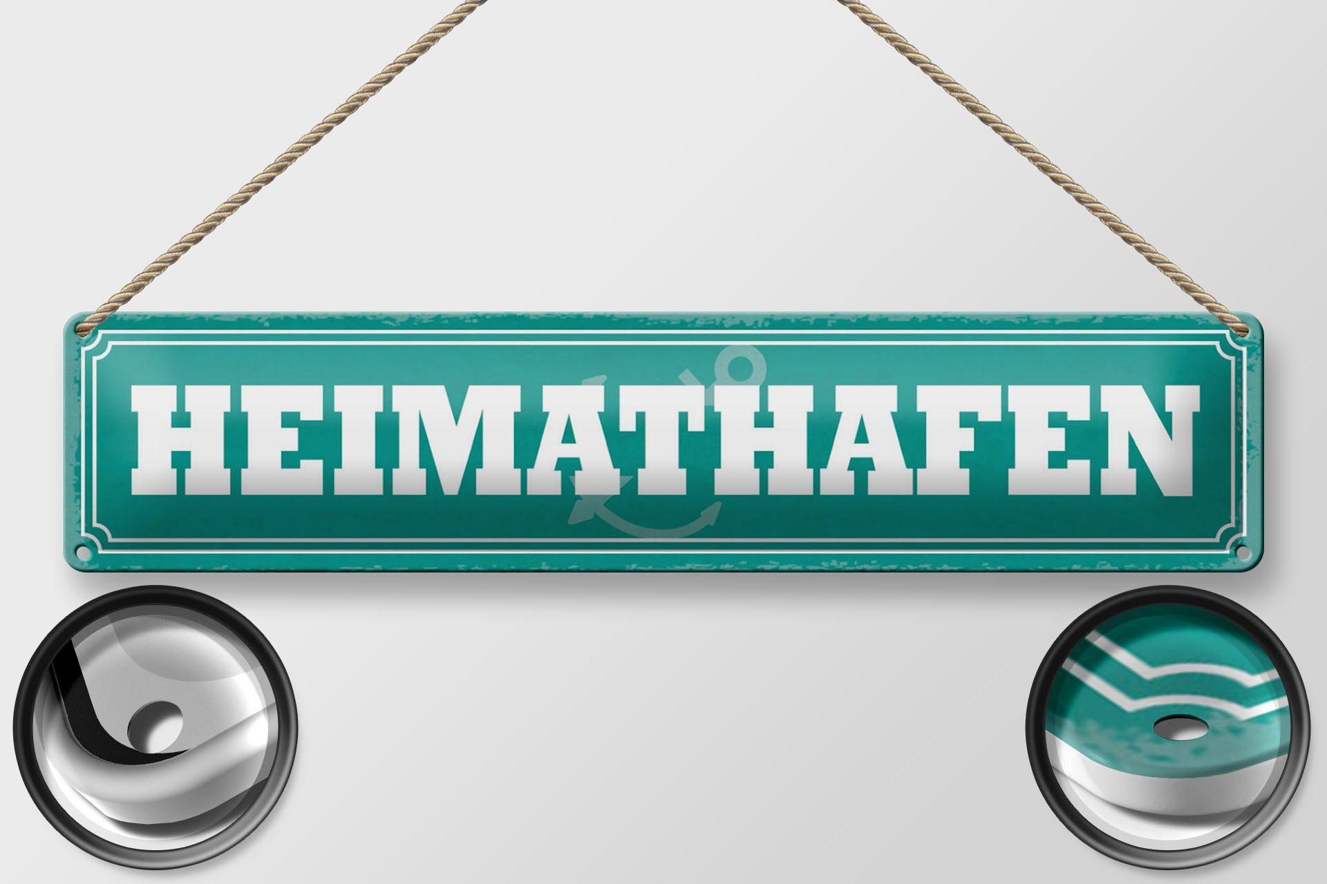 Femer GmbH Metallschild Hinweis 46x10cm Heimathafen Wanddeko, (1 St), gewölbte Oberfläche, abgerundete Ecken, umgeschlagene Kanten