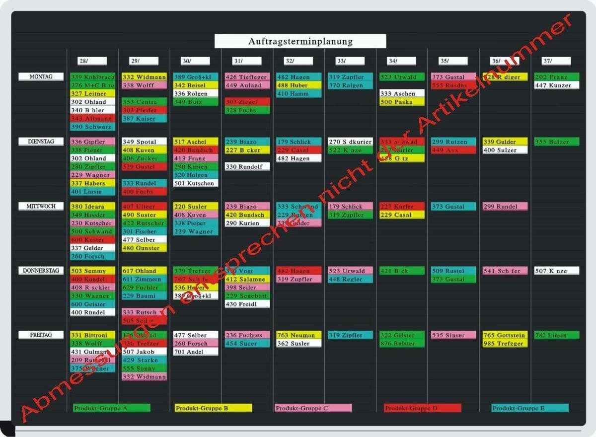 Ultradex Wandtafel Terminplanungs-Set Planrecord-Stecktafel für 12 Aufträge pro Tag 13 Wo