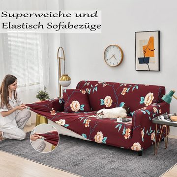 Sofahusse Sofahusse 2/3/4 Sitzer Sofabezug,Strech Sofa Überzug Couch Cover, HOUROC, Elastische Sofabezug mit Anti-Rutsch-Schaumstoffe und 1 Kissenbezug