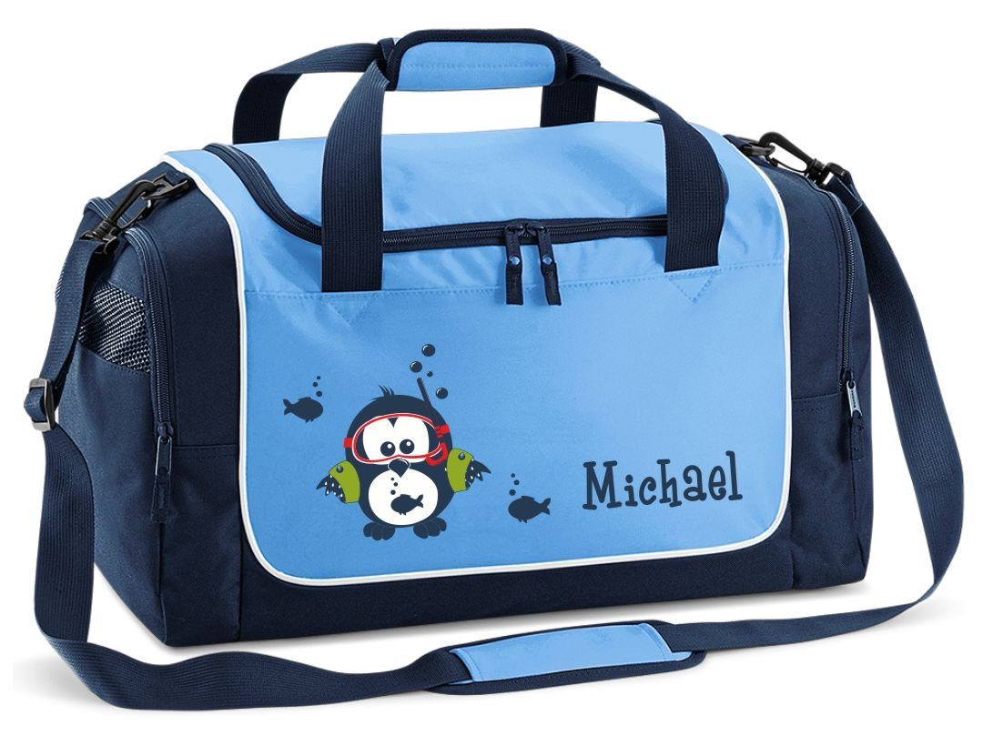 Mein Zwergenland Sporttasche 38 L SkyBlue für Kinder mit verschiedenen Motiven, personalisiert, individuell angefertigt