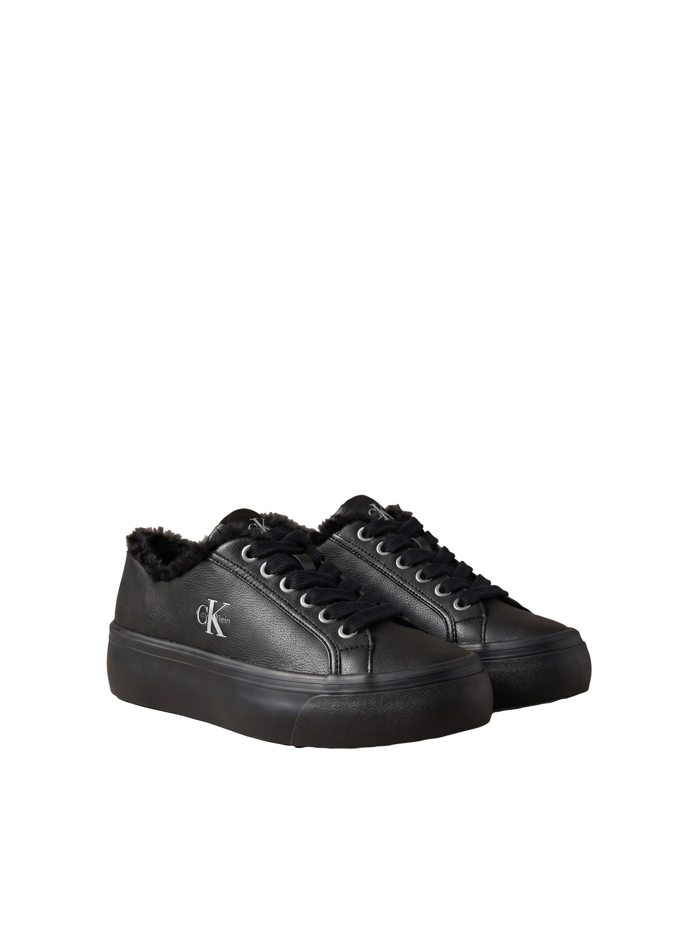 Calvin Klein VULC FLATF LACEUP LTH FUR Plateausneaker Halbschuh, Schnürschuh, Casual-Sneaker mit seitlichem CK-Logo