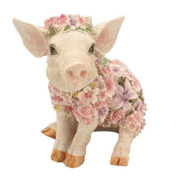 Online-Fuchs Gartenfigur Schwein im Blumenkleid Blumenwiese Ferkel sitzend Tiere, 24 x 18 x 22 cm groß, Blumendeko, Terrasse, Balkon