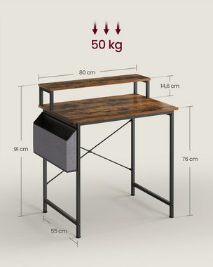 VASAGLE Schreibtisch Computertisch, mit Monitorständer, Aufbewahrungstasche, Homeoffice, vintage