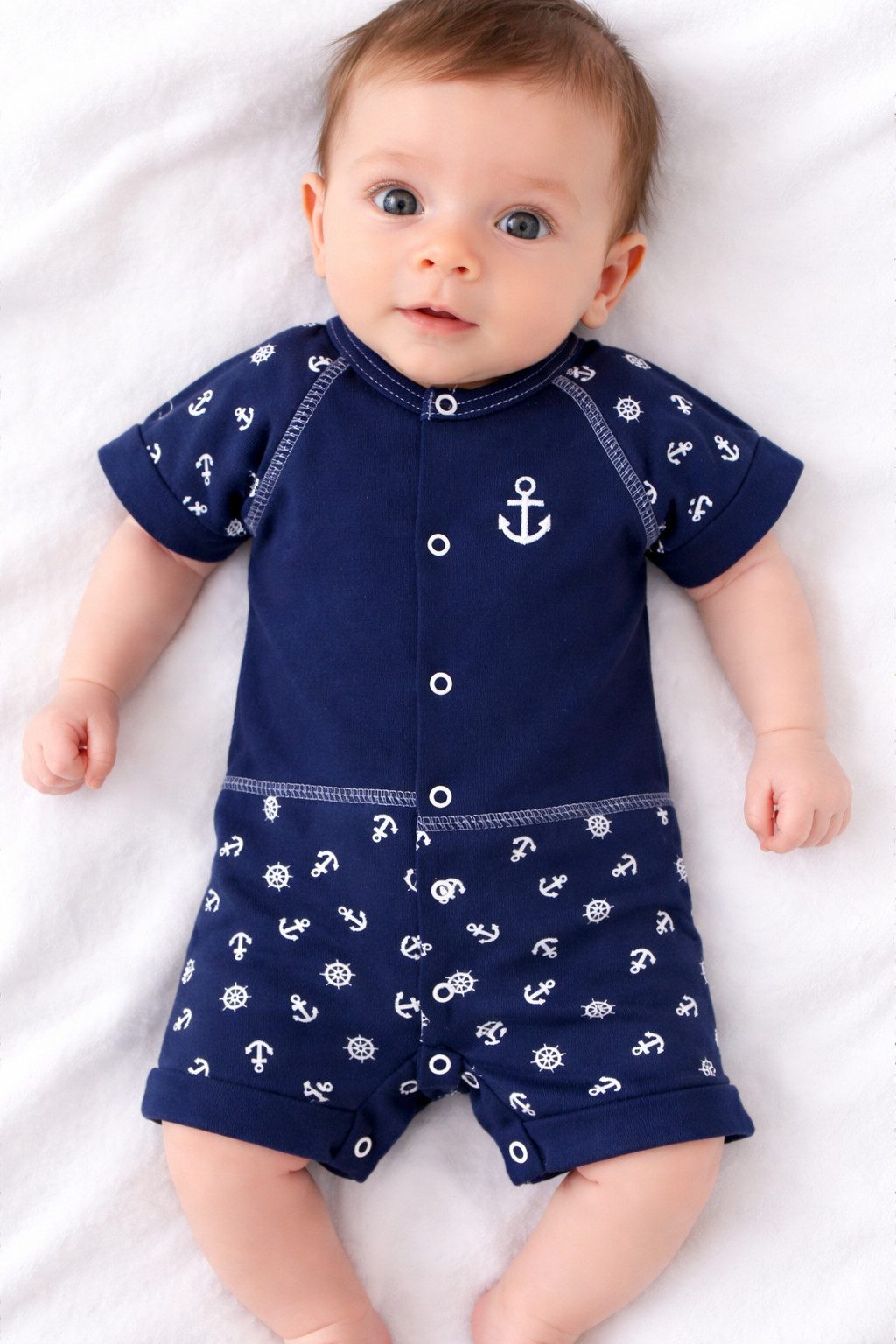 La Bortini Spieler Kurzer Baby Strampler Romper in Naviblau mit Anker aus reiner Baumwolle, 44 50 56 62 68 74 80 86 92 98 104