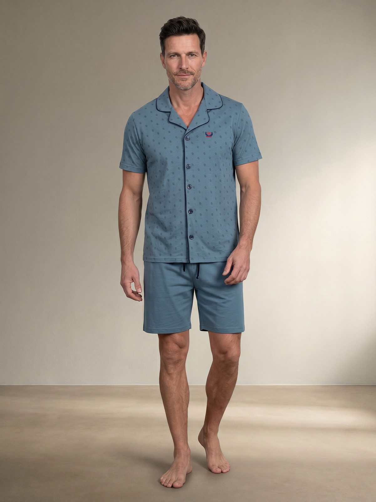 Henry Terre Shorty Karl Uni Shorts mit Paspel Pyjama Set Kurz