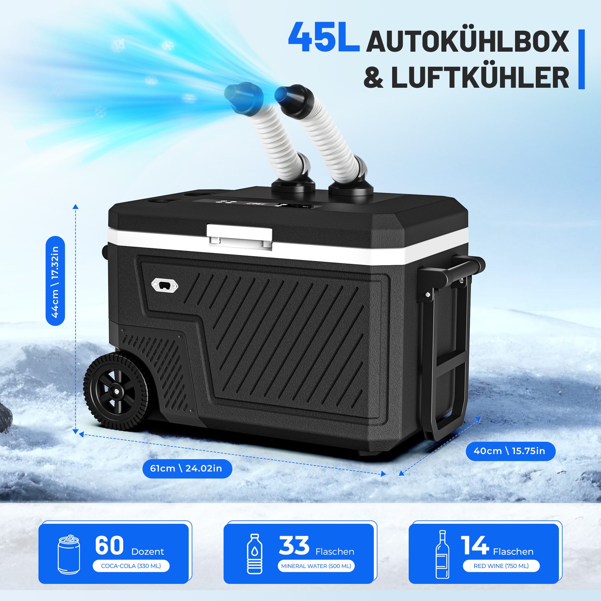 oyajia Elektrische Kühlbox Kompressor Kühlbox, Kühlt von +20°C bis -20°C, 12V/24V 230V, Type-C, 45 l, Tragbarer Outdoor Kühlschrank mit Rädern & Griff, Batterie – Bild 3 von 5