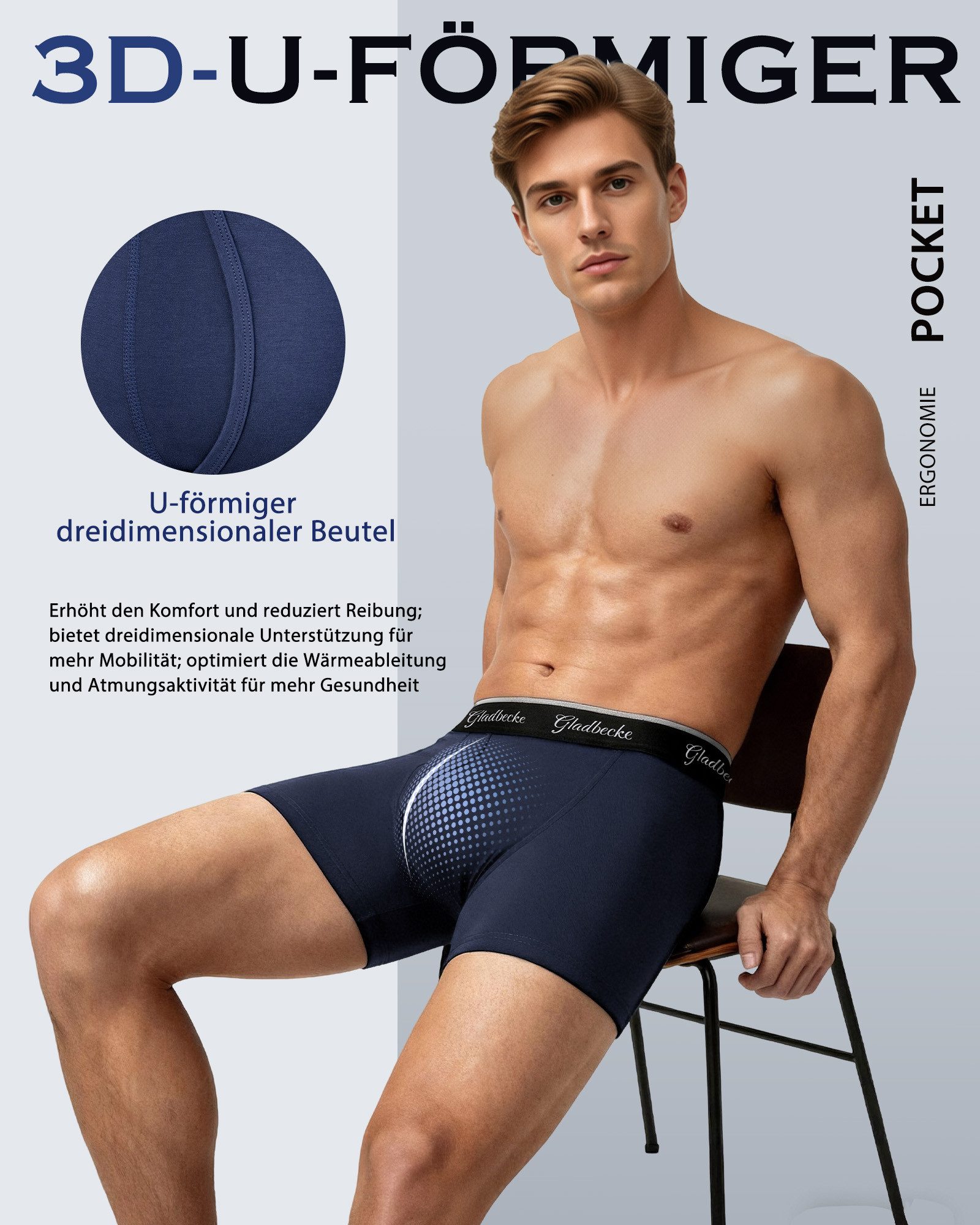 Gladbecke Boxershorts unterhosen herren Männer Unterwäsche M-4XL Baumwolle (3er-Pack) Elastischer Komfortbund und tagloses Design, Formstabil – Bild 4 von 5