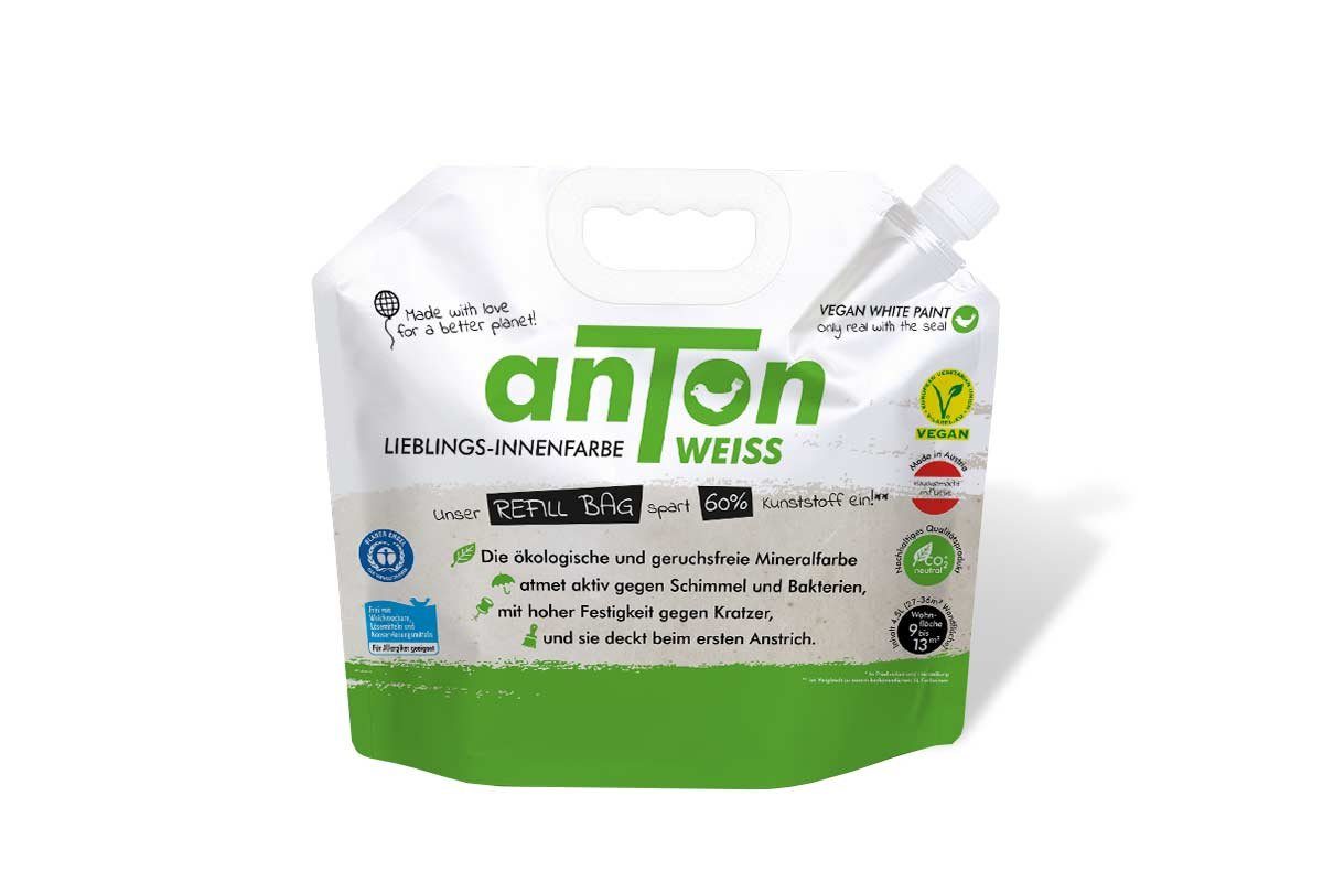 anTon Weiss Wandfarbe Wandfarbe im Refill Bag, geruchsneutral, ökologisch, vegan