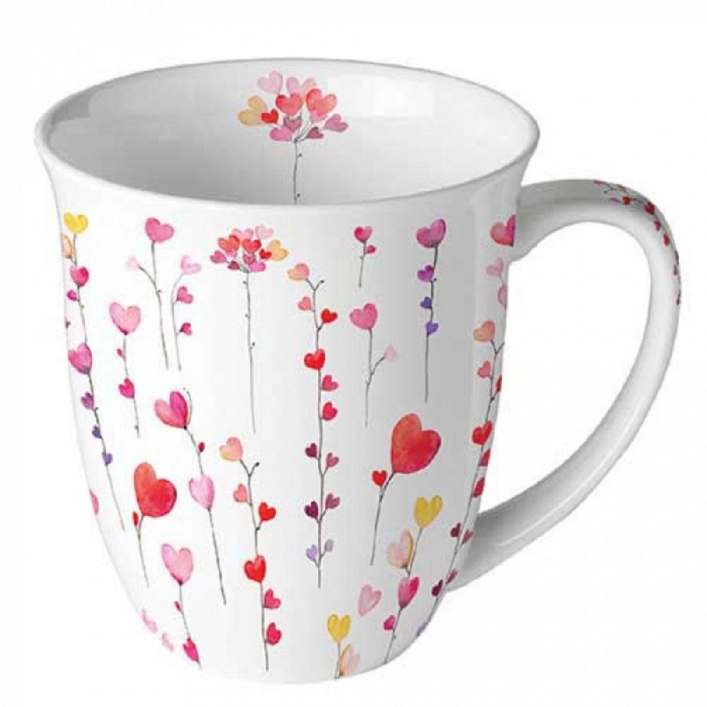 Ambiente Luxury Paper Products Кружки Herzen, Mug, Rose, Sommer, Blumen, Pflanzen, Kollektion, Porzellan Tasse, Herze, Liebe Motiv, Geburtstag, Hochzeit, Valentinstag, Muttertag, Geschenke