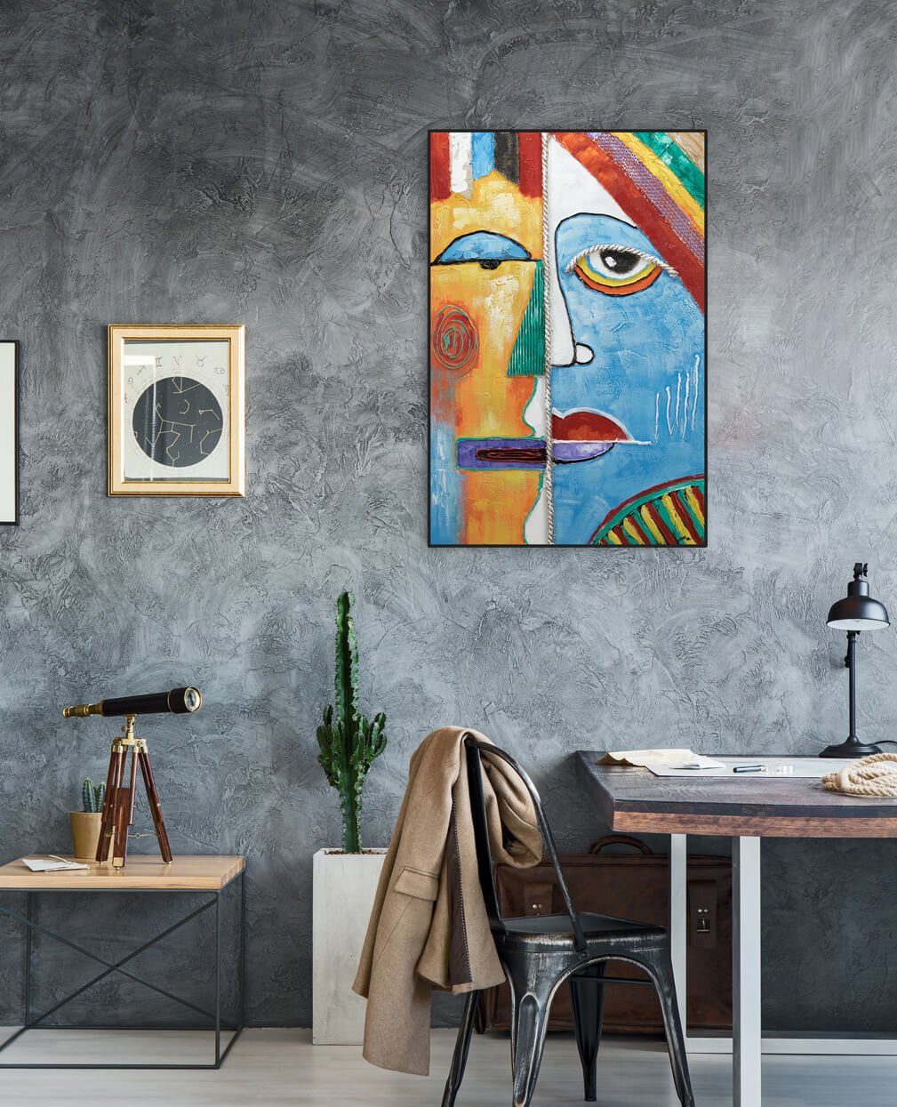 KUNSTLOFT Gemälde Two Faces 60x90 cm, Leinwandbild 100% HANDGEMALT Wandbild Wohnzimmer