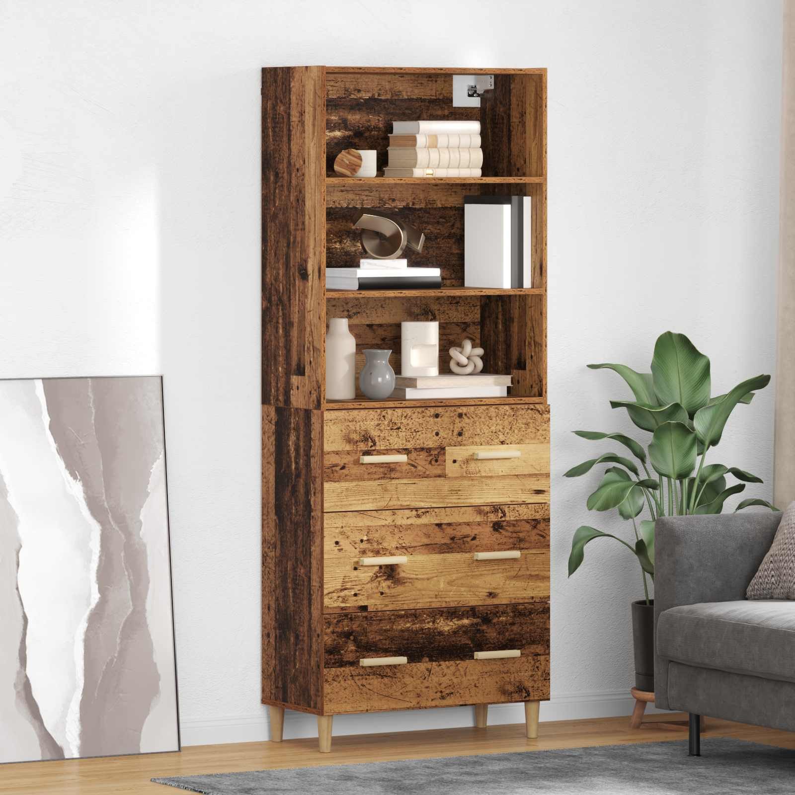 vidaXL Highboard Highboard Altholz 69,5 x 32,5 x 180 cm Holzwerkstoff (1 St)