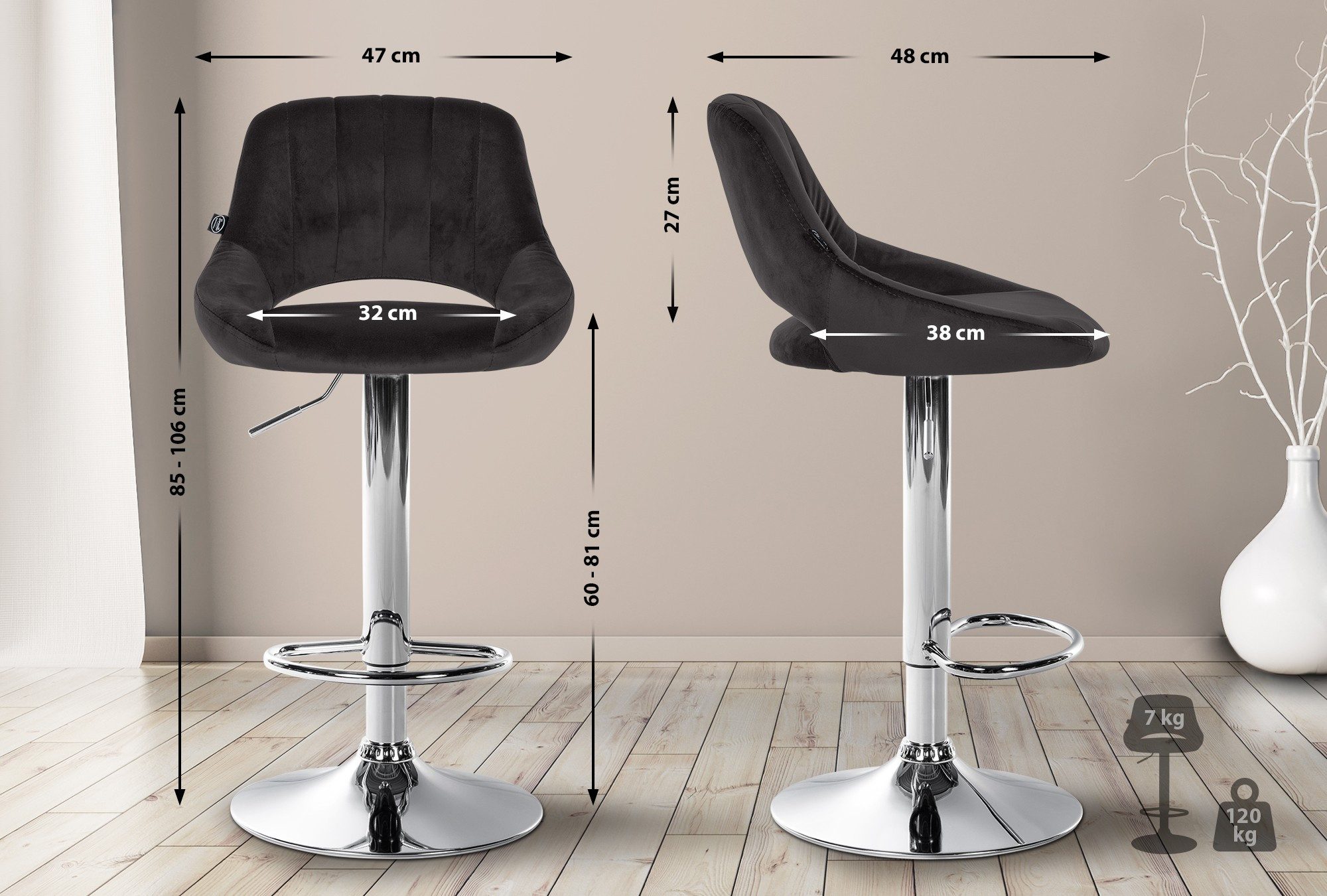 CLP Barhocker Milet Samt (2er Set, günstig online kaufen