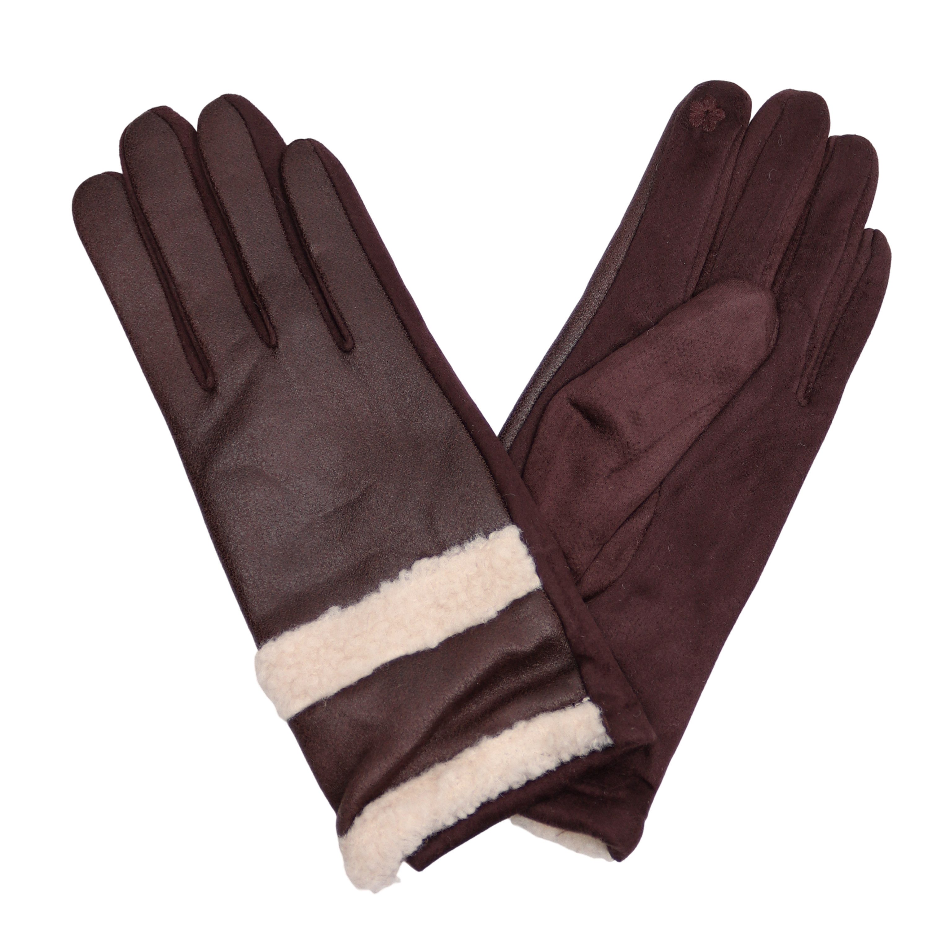 MIRROSI Fleecehandschuhe Damen Handschuhe Winter 100% Viskose, warm gefüttert weiche Wildleder-Optik, Kunstfell-Bündchen, elegante Winterhandschuhe