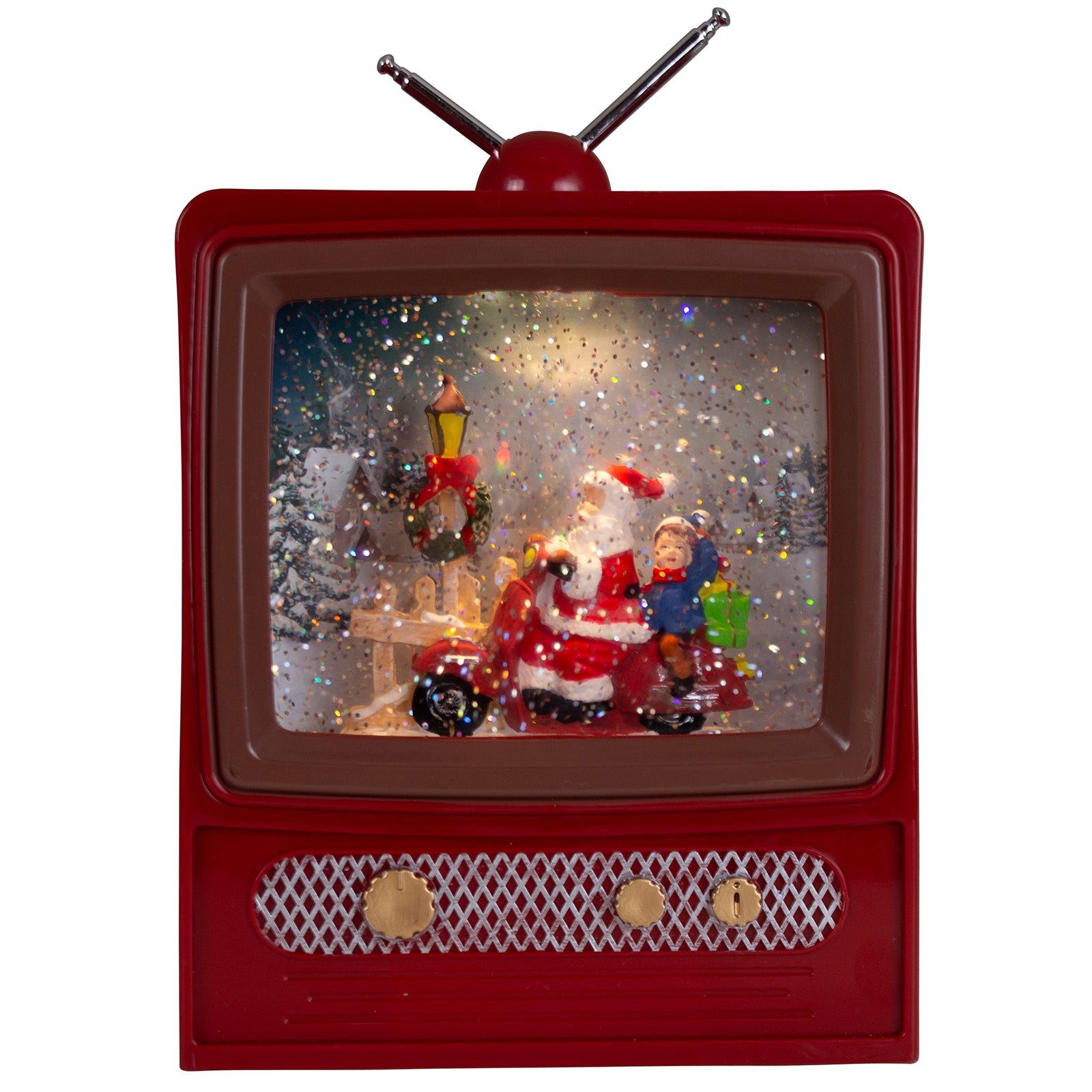 Christmas Paradise LED Laterne schneiender Fernseher 24 cm, Weihnachtsdeko, zuschaltbare Weihnachtsmusik, LED, warmweiß, schneit im Inneren, TV, rot