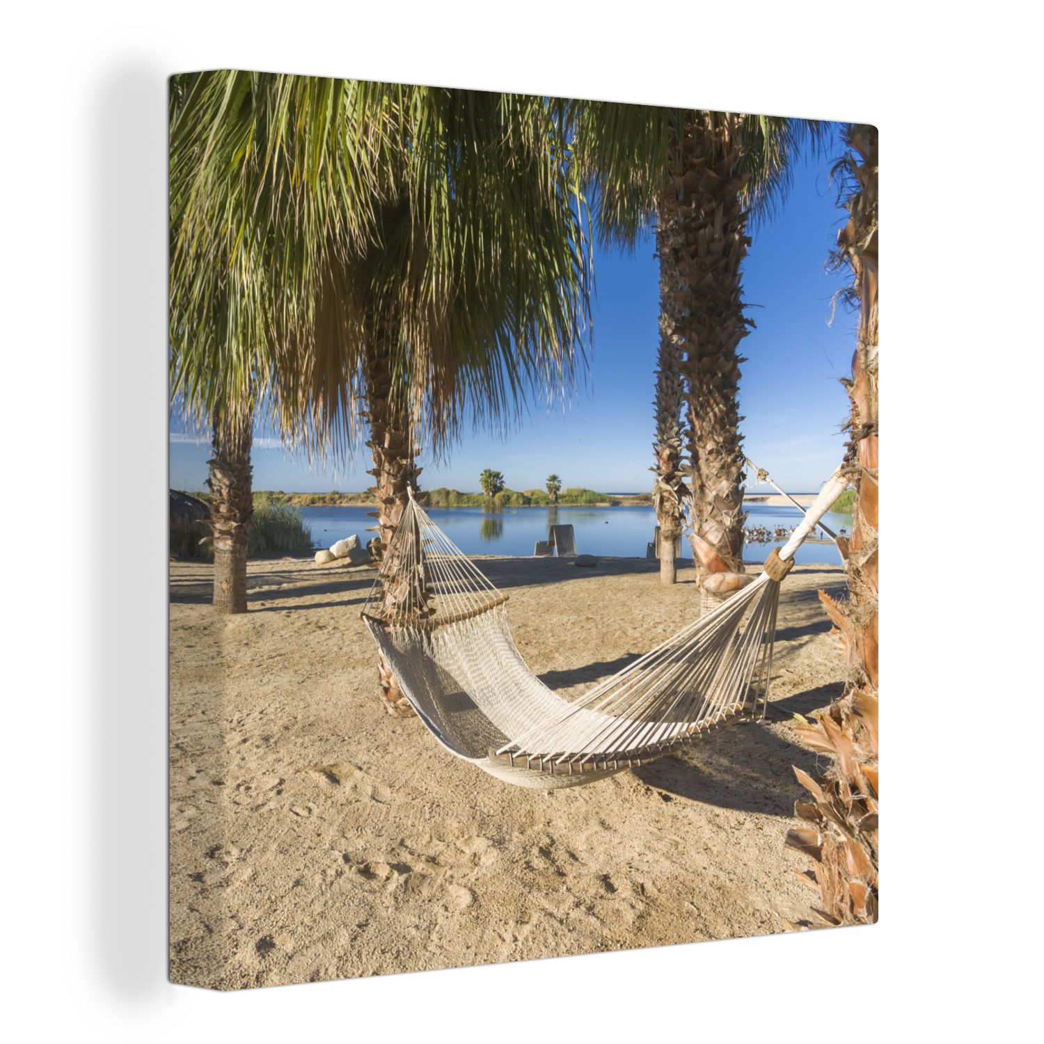 OneMillionCanvasses® Leinwandbild Strand - Hängematte - Entspannen, (1 St), Leinwand Bilder für Wohnzimmer Schlafzimmer