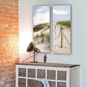 artissimo Glasbild Glasbild 30x80cm Bild aus Glas Landschaft Meer Strand Düne, Foto: Strand-Landschaft Hochformat II