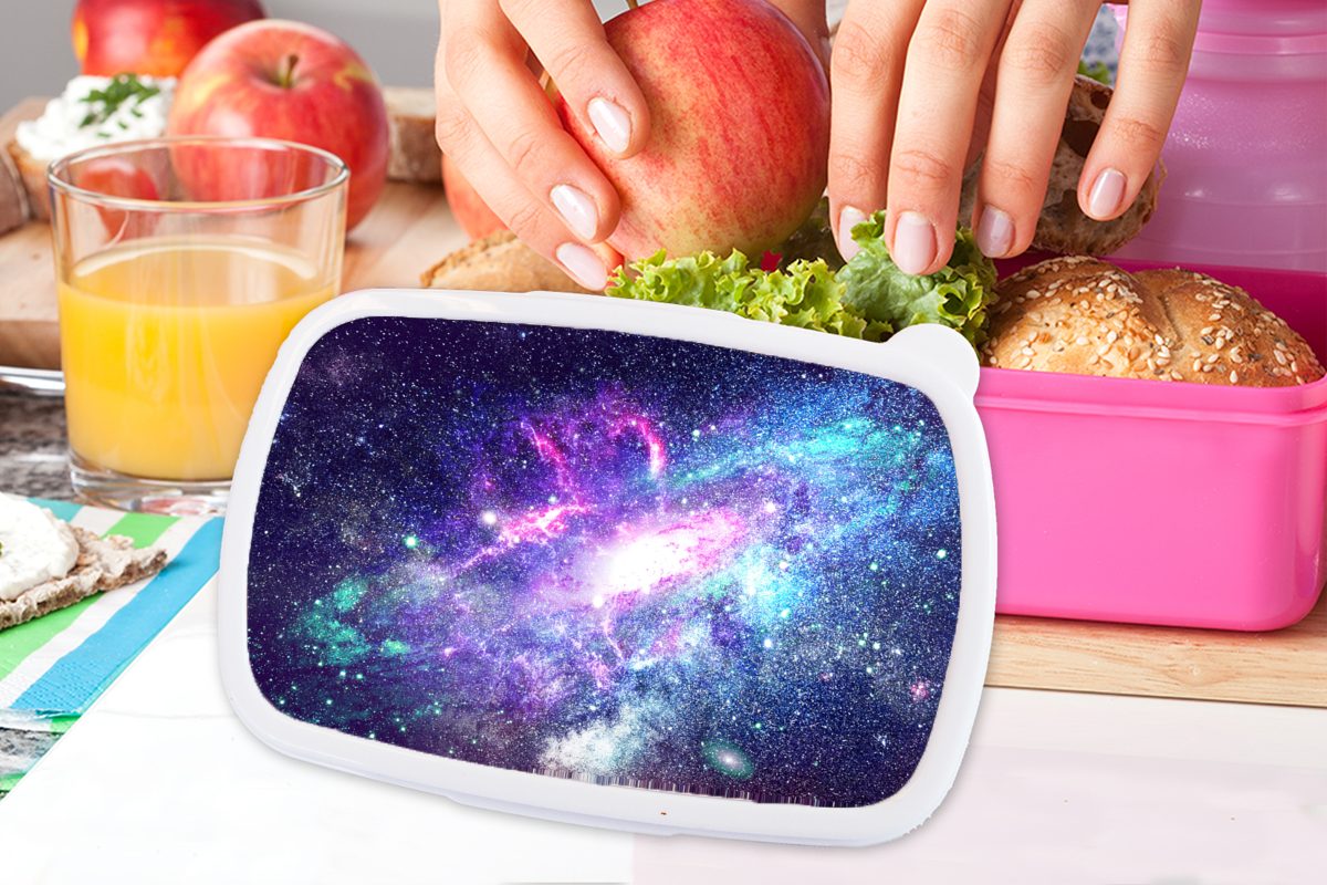 rosa Kunststoff, MuchoWow Sterne, für Weltraum Snackbox, (2-tlg), Kinder, Lunchbox Blau - Kunststoff - Mädchen, Brotbox Brotdose Erwachsene,