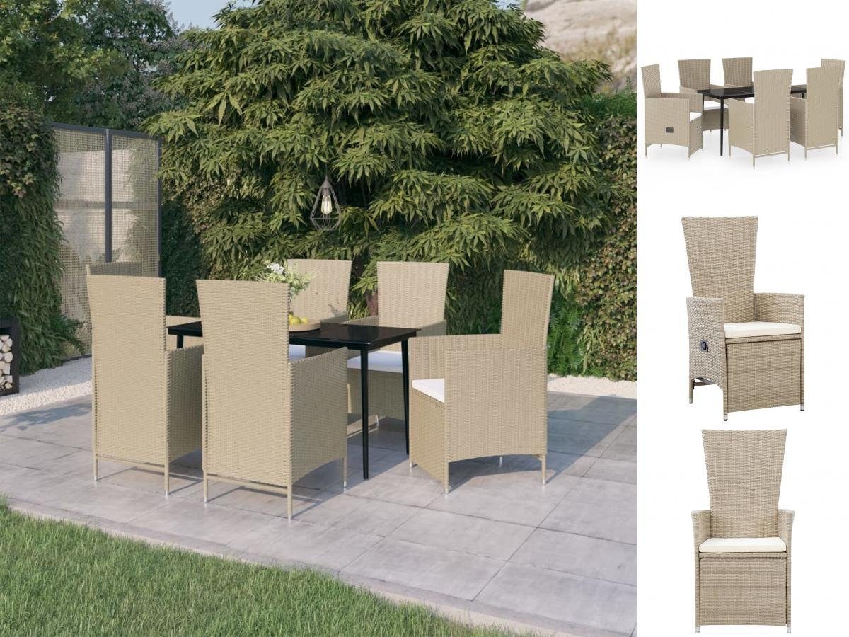 vidaXL GartenEssgruppe 7tlg GartenEssgruppe mit Auflagen Beige
