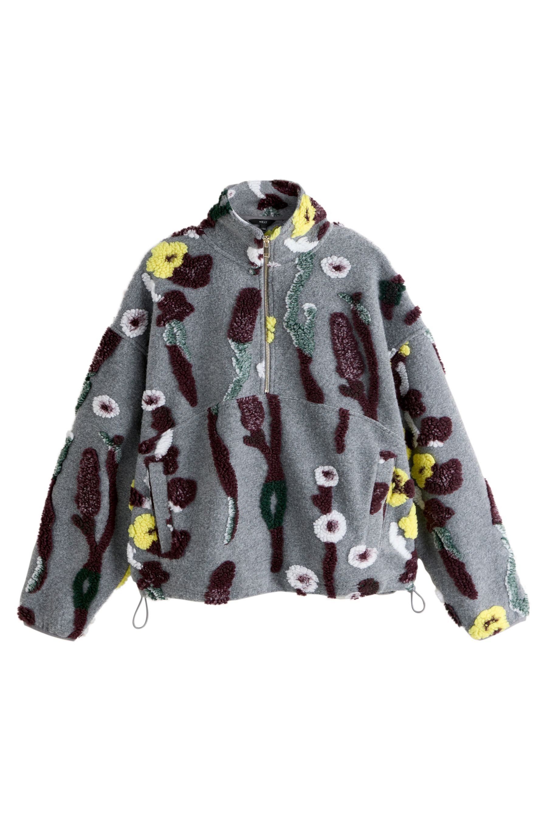 Next Fleecepullover Borgfleece-Troyer mit Jacquard-Blumenmuster (1-tlg)