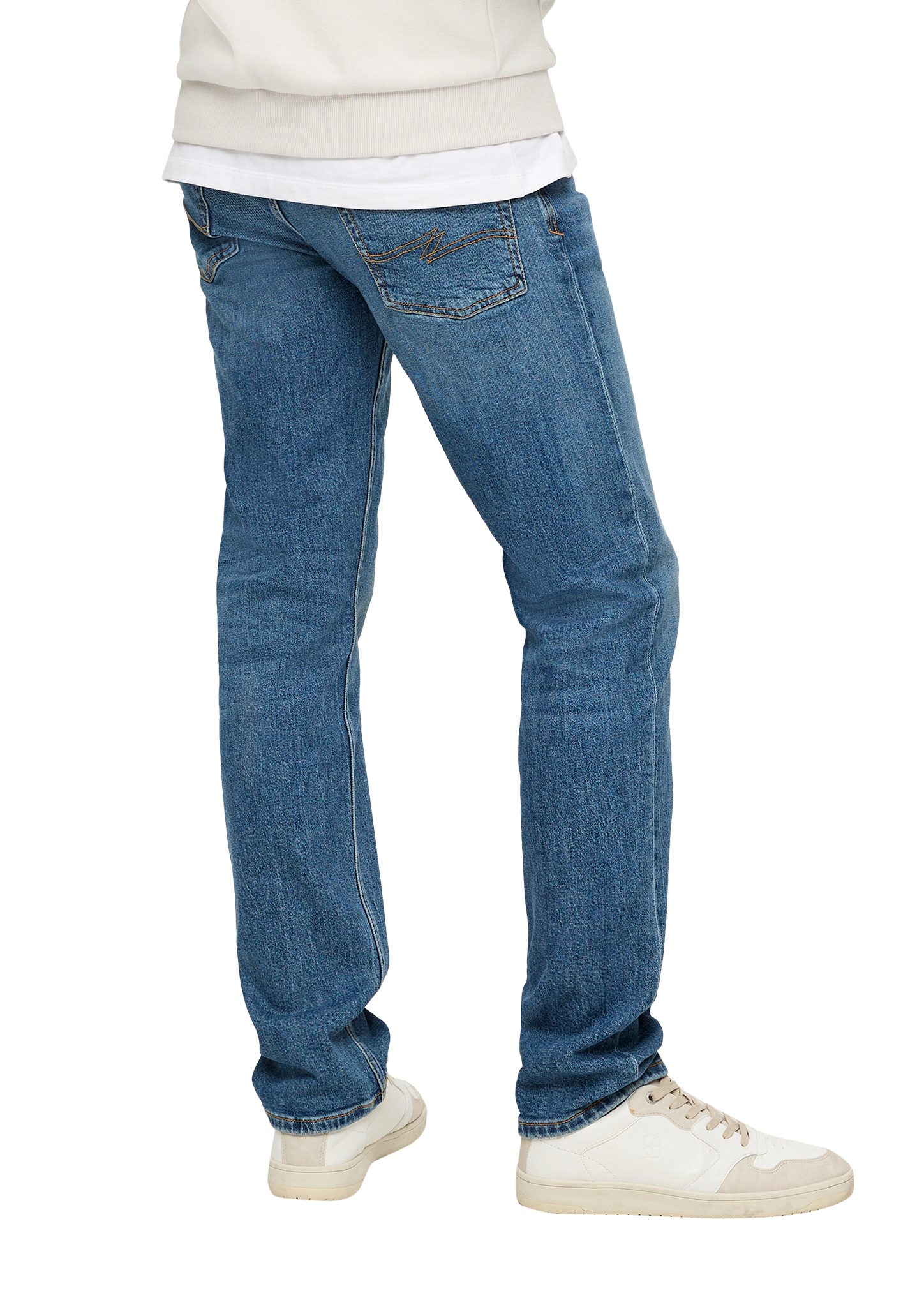 QS Stoffhose Regular / / Mid Pete Leg Label-Patch Waschung, Rise Jeans Fit Straight 