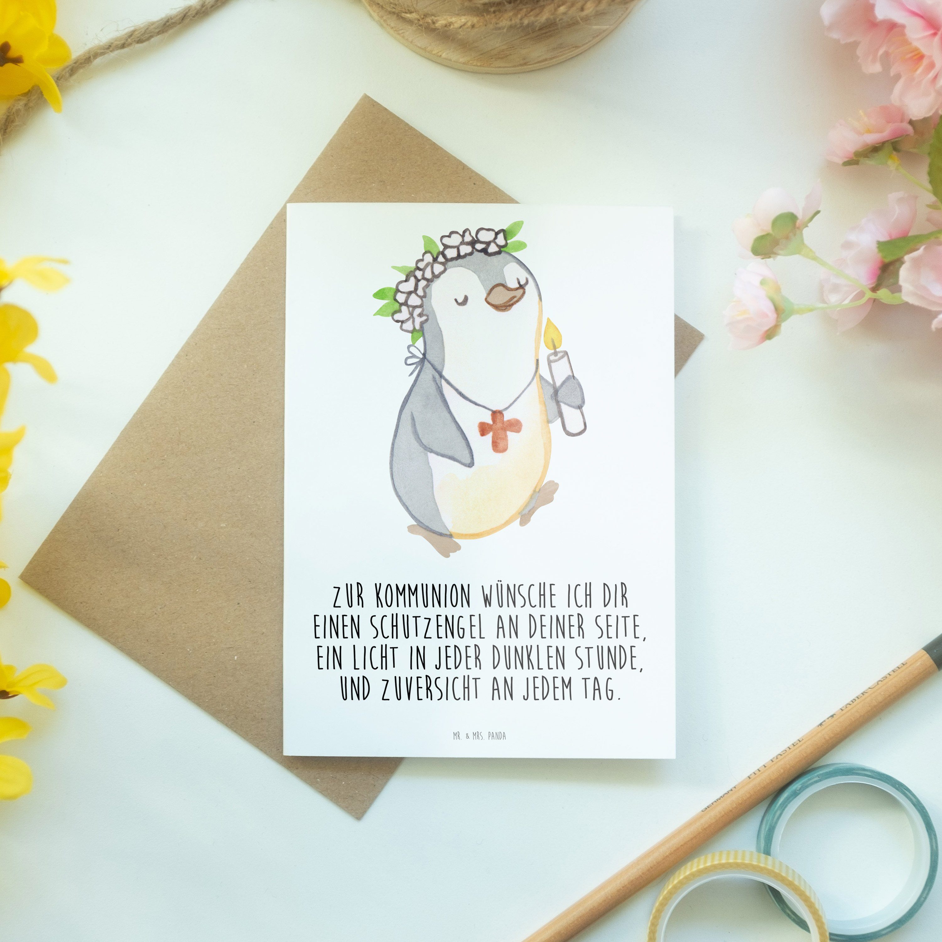 Mr. & Mrs. Mädchen Hochzeitskar Panda Kommunion - Pinguin - Weiß Geschenk, Grußkarte Alles Gute