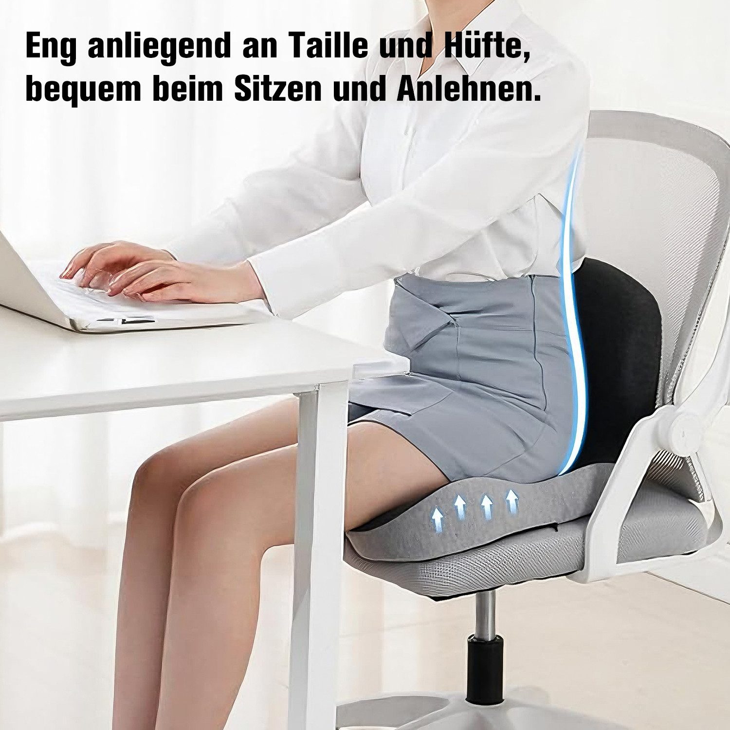 OSTWOLKE Sitzkissen Orthopädisches Sitzkissen mit Rückenlehne für Bürostuhl & Auto, Ergonomisches Memory-Schaum Sitzpolster Steißbeinkissen – Bild 2 von 5