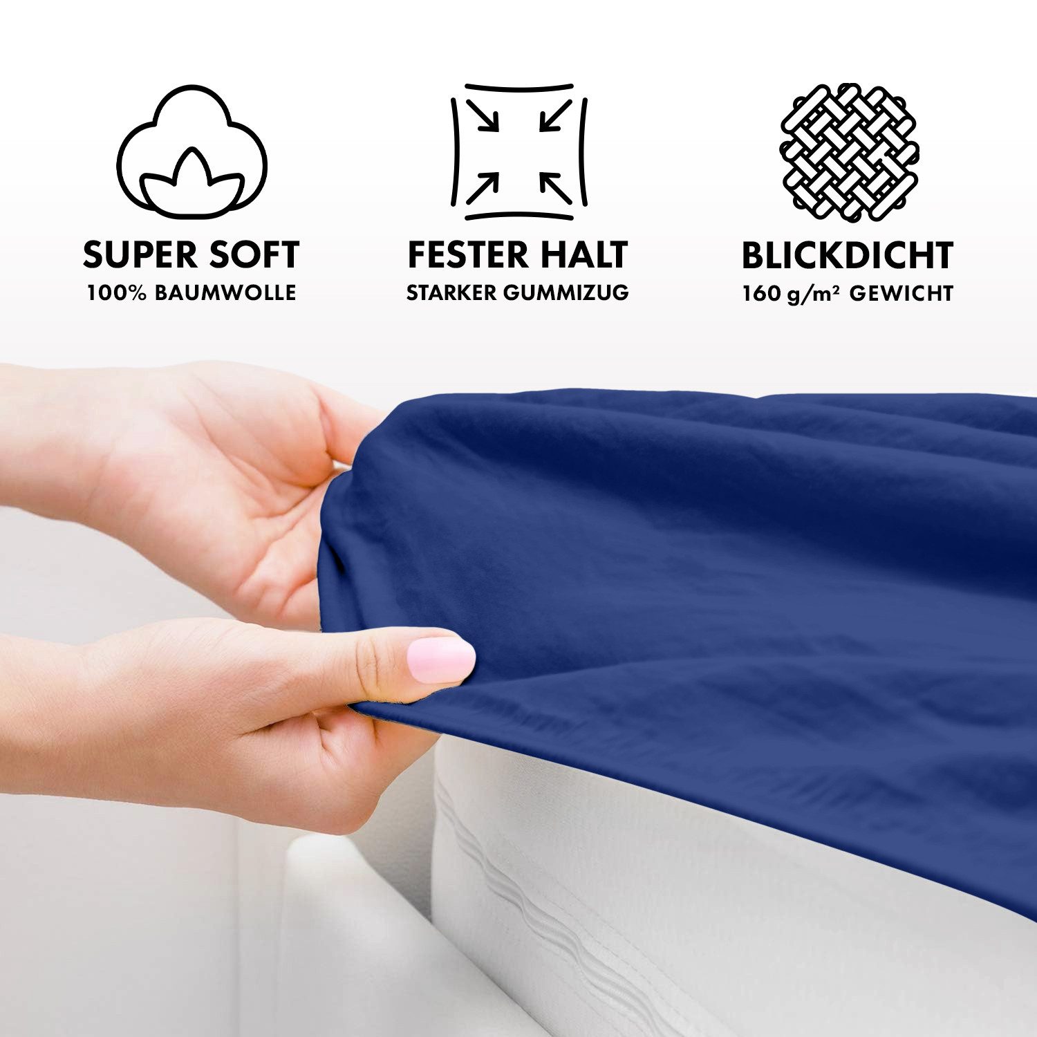 Jacobson Spannbettlaken BOXSPRING & ÜBERLÄNGE aus 100% Baumwolle, für hohe & lange Matratzen, Jersey Bettlaken 160 g/m² – Bild 3 von 5