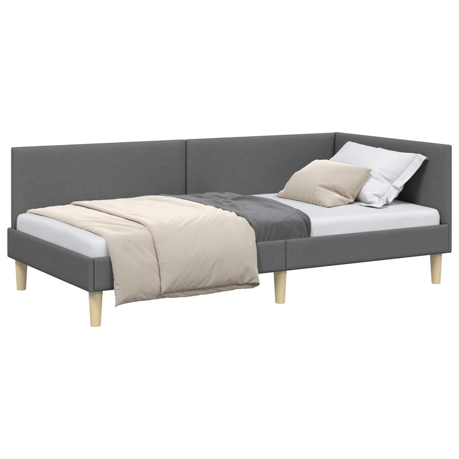 vidaXL Bett Eckbettgestell Dunkelgrau 100 cm x 200 cm Stoff und Sperrholz (1-tlg)