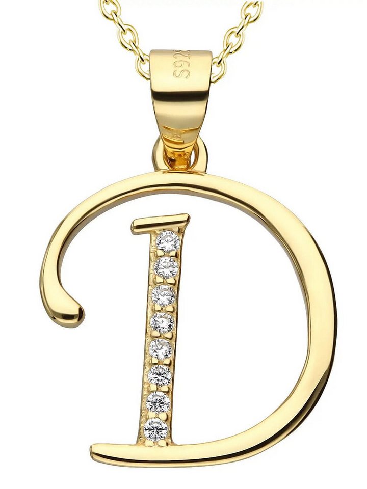 AMERITA Kette mit Anhänger Buchstaben D 925 Sterling Silber goldene Halskette Buchstabenkette, (inkl. Luxus Schmucketui), Geschenkidee für Frauen Damen