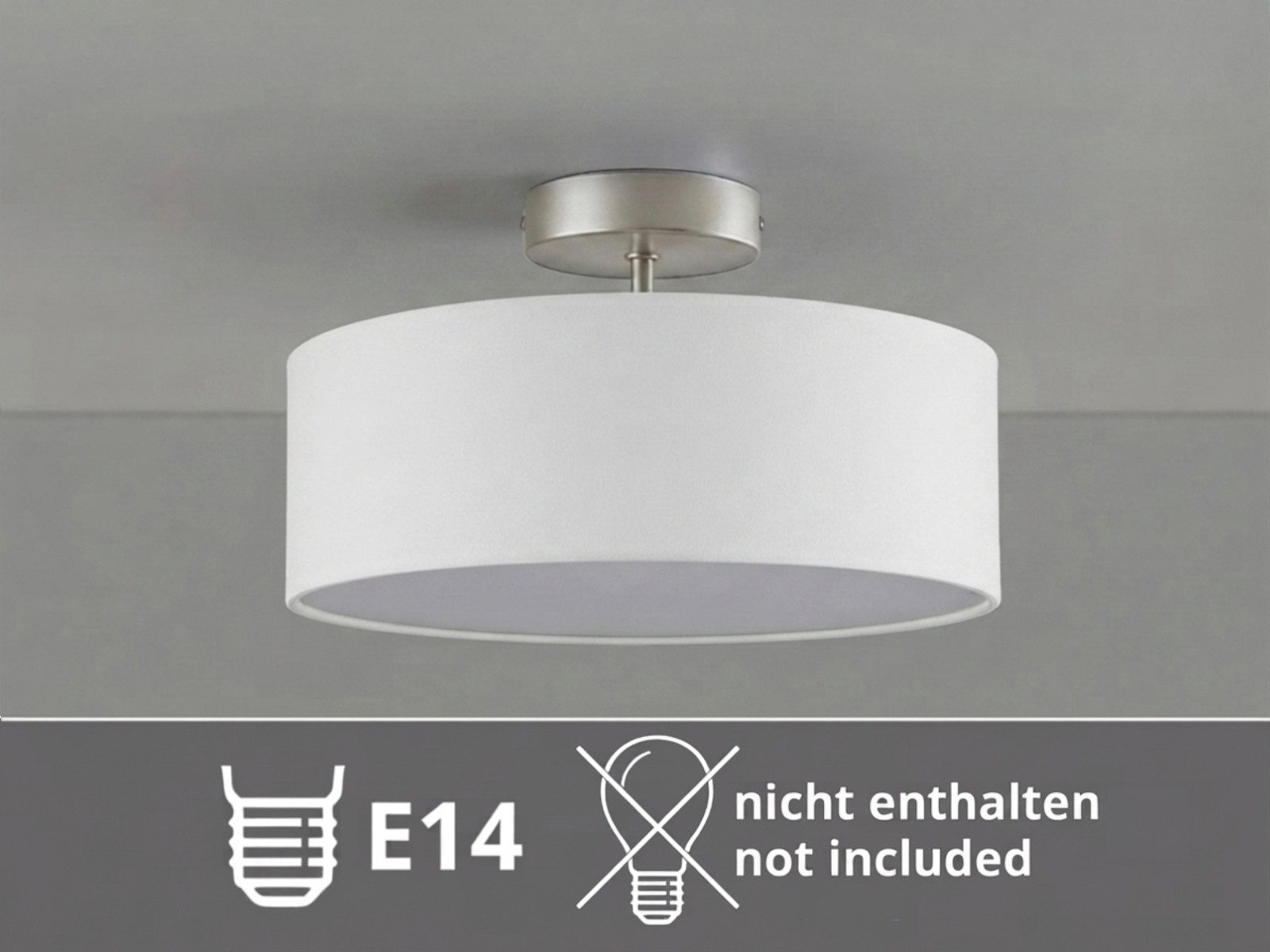 meineWunschleuchte Deckenleuchte mit Stoff Lampenschirm Weiß Ø 30cm, ohne Leuchtmittel, kleine Stoff-Lampe, gemütliche Deckenlampe, E14 Schlafzimmerlampe – Bild 5 von 5