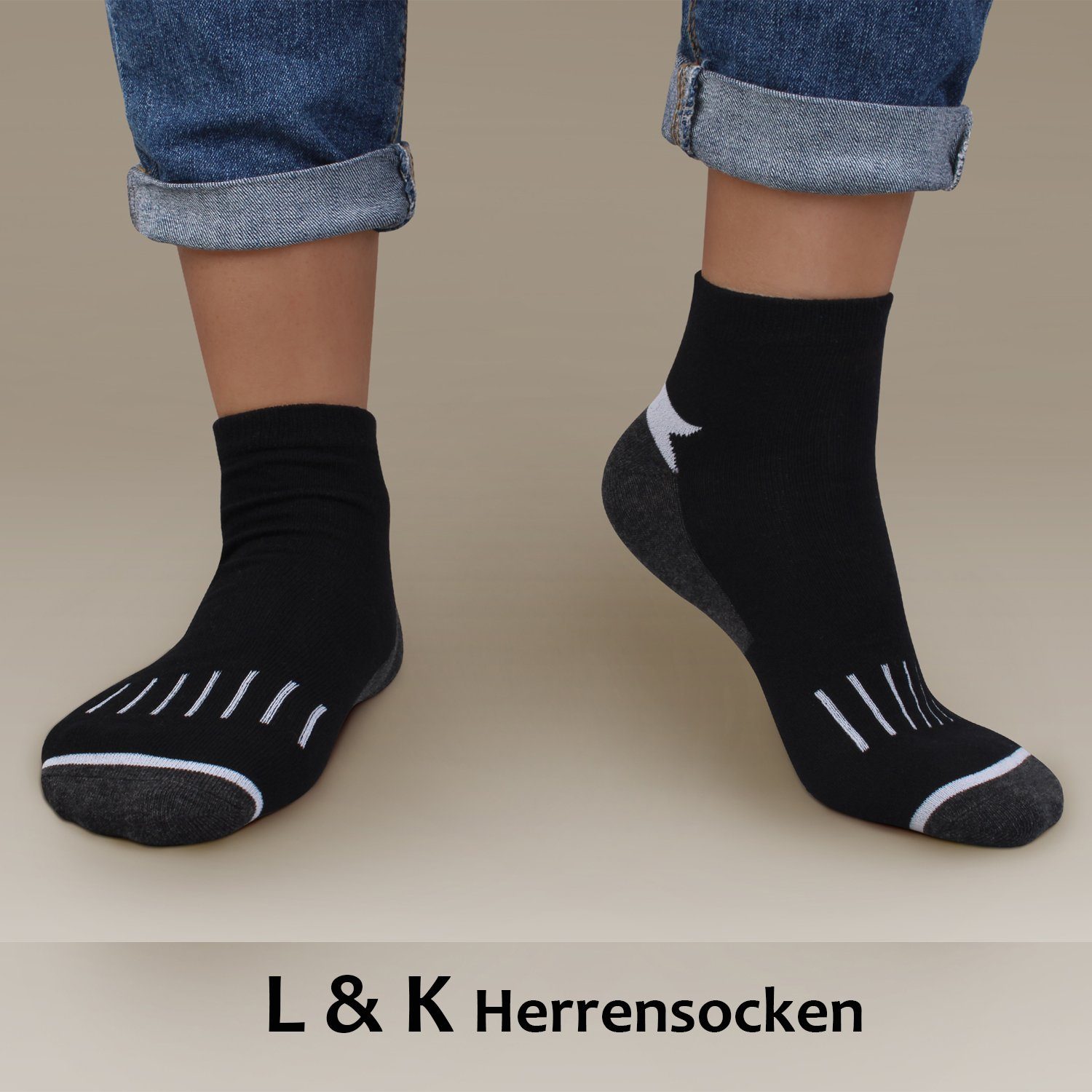 L&K Sneakersocken 92254-92241 (12er-Pack) Füßlinge Herren aus Baumwolle mit verschiedenen Motiven