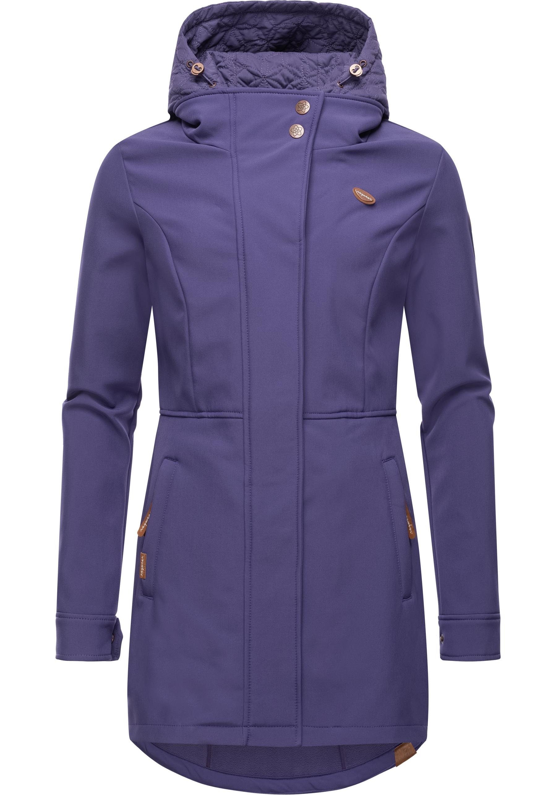 Ragwear Softshellmantel Ybela sportliche, gefütterte Outdoorjacke mit Kapuze