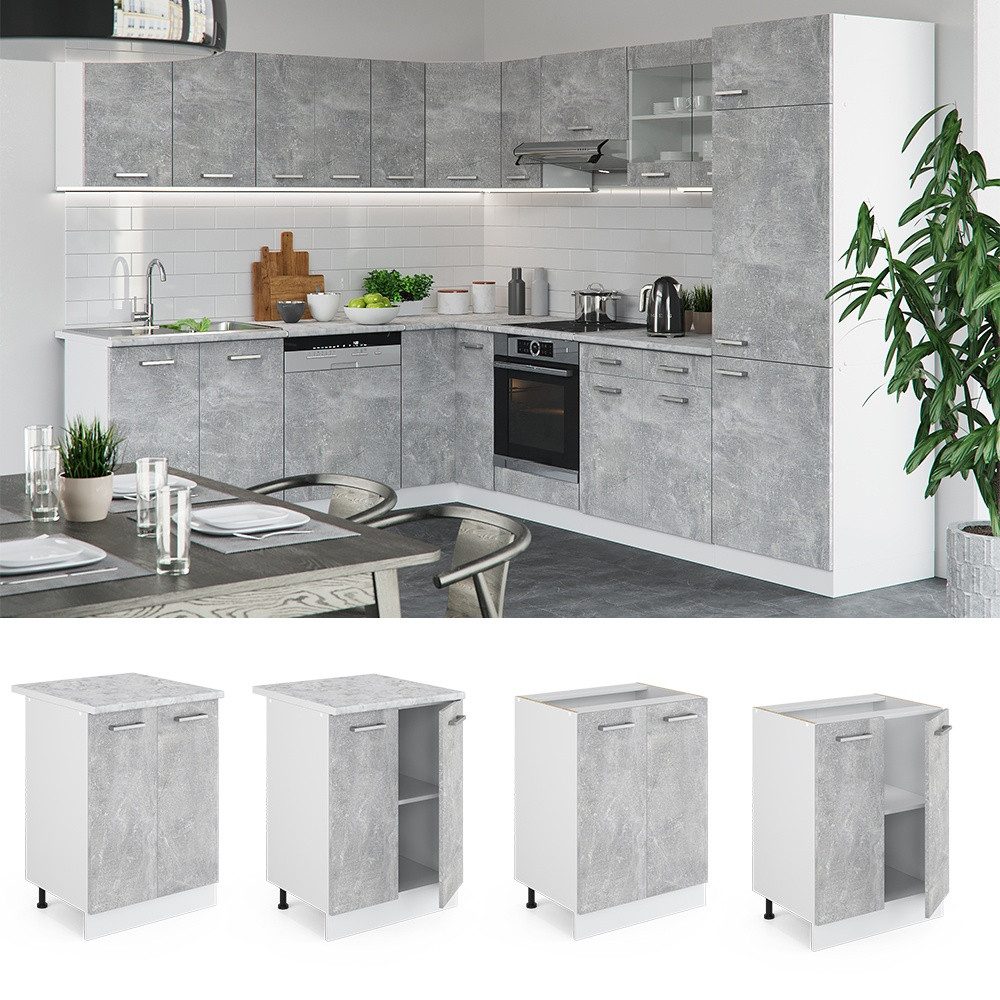 Vicco Unterschrank R-Line, Beton/Weiß, 60 cm ohne Arbeitsplatte (1-St)
