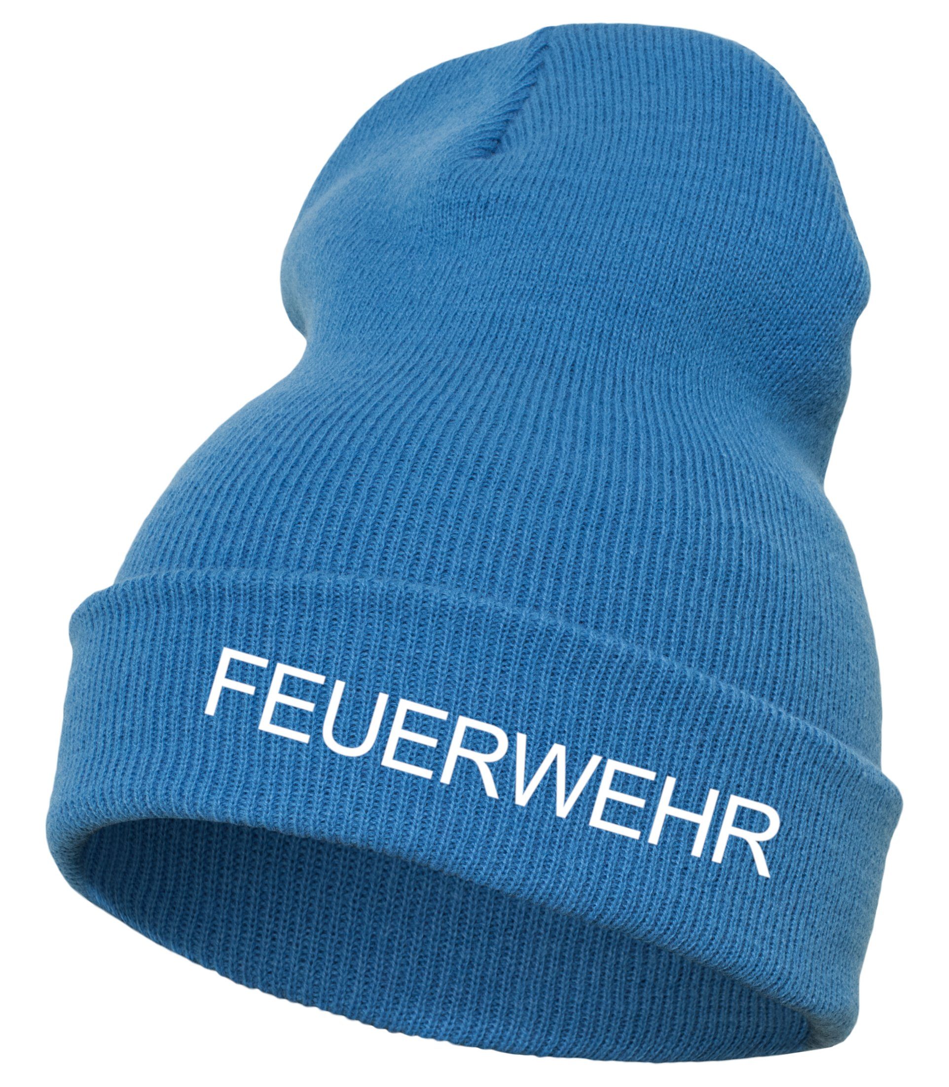 Strickmütze Strickmütze mit breiten Umschlag (Beanie Mütze) mit Feuerwehr bestickt