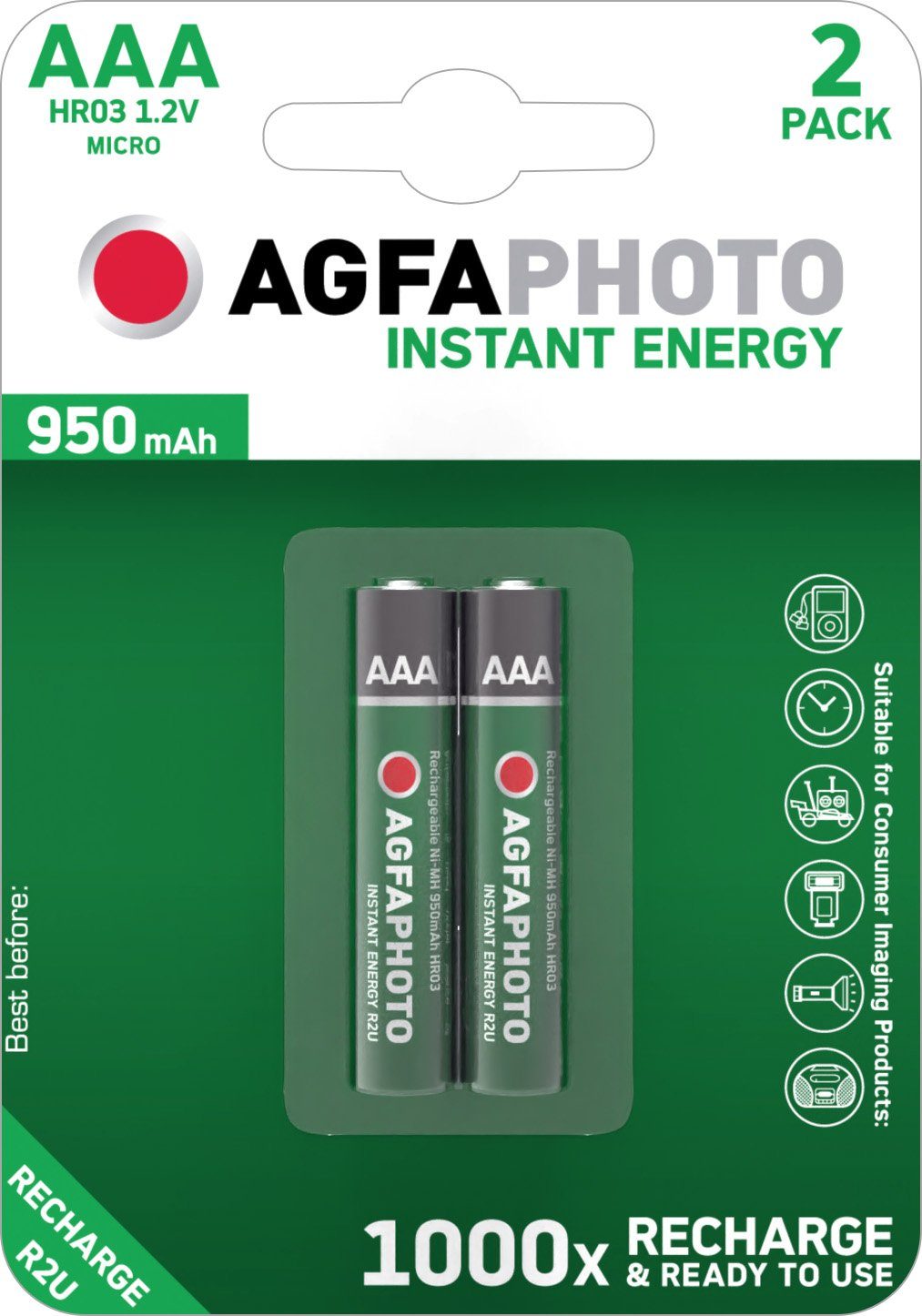 AgfaPhoto Instant Micro/AAA/HR03 Akku 1.2V/950mAh Micro St), Energy (2