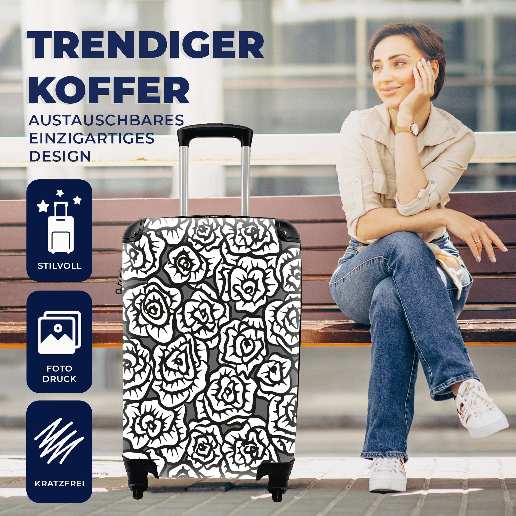 Reisekoffer mit - Ferien, Mädchen - für Rosen Handgepäckkoffer - Kinder rollen, Rollen, Handgepäck - Trolley, Baby, Schnittmuster Mädchen 4 Reisetasche - MuchoWow