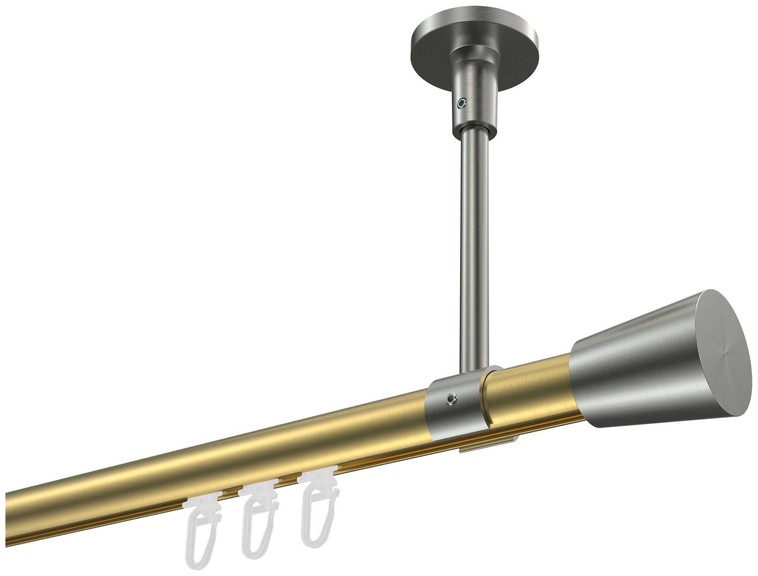 INTERDECO Innenlaufschiene Sonette Sitra, Ø 20 mm, 1-läufig, Fixmaß, kürzbar, Deckenmontage, Aluminium, Messing-Optik / Edelstahl-Optik / Bicolor