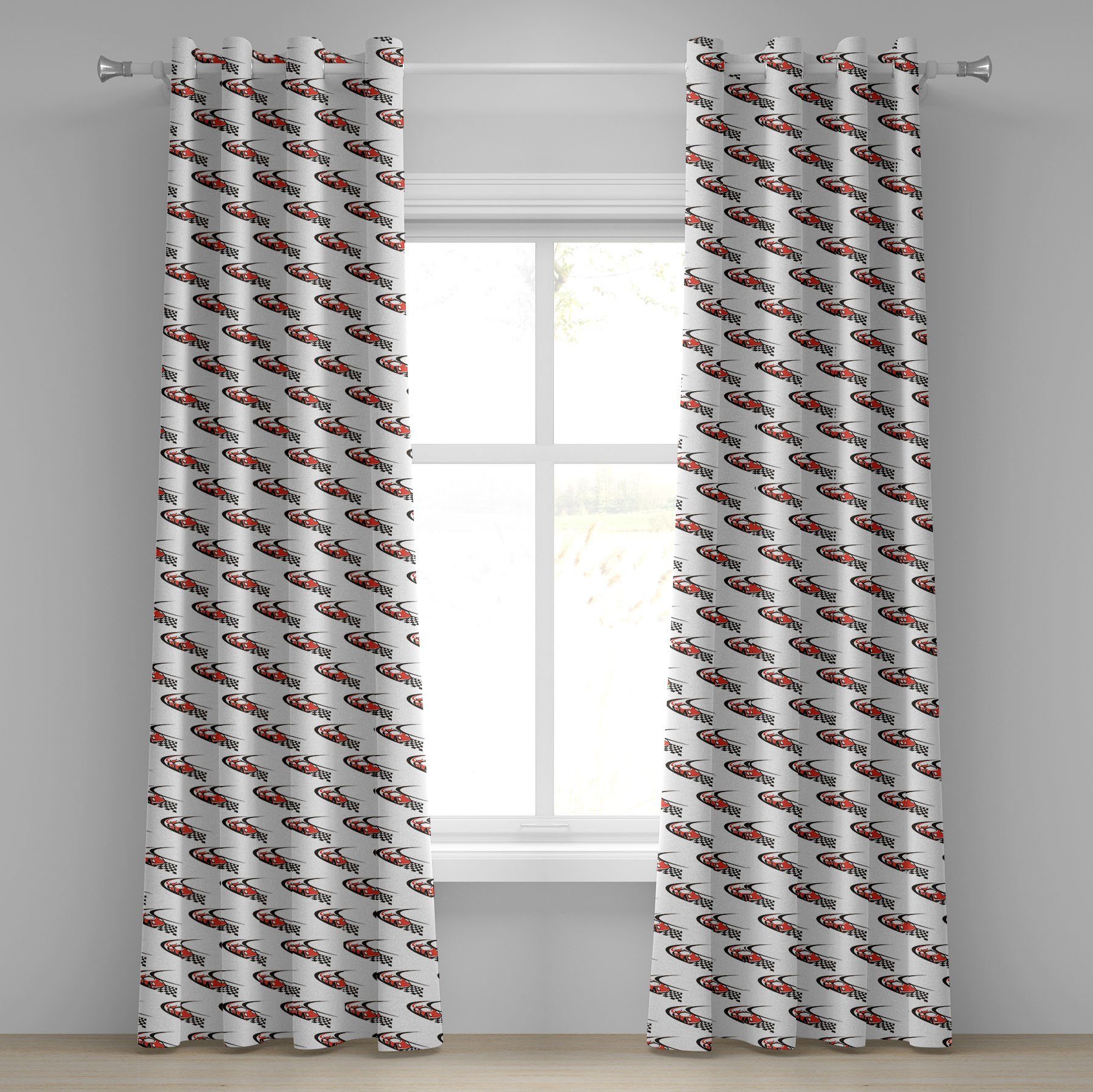 Gardine Dekorative 2-Panel-Fenstervorhänge für Schlafzimmer Wohnzimmer, Abakuhaus, Autos Formula Race Rally Win