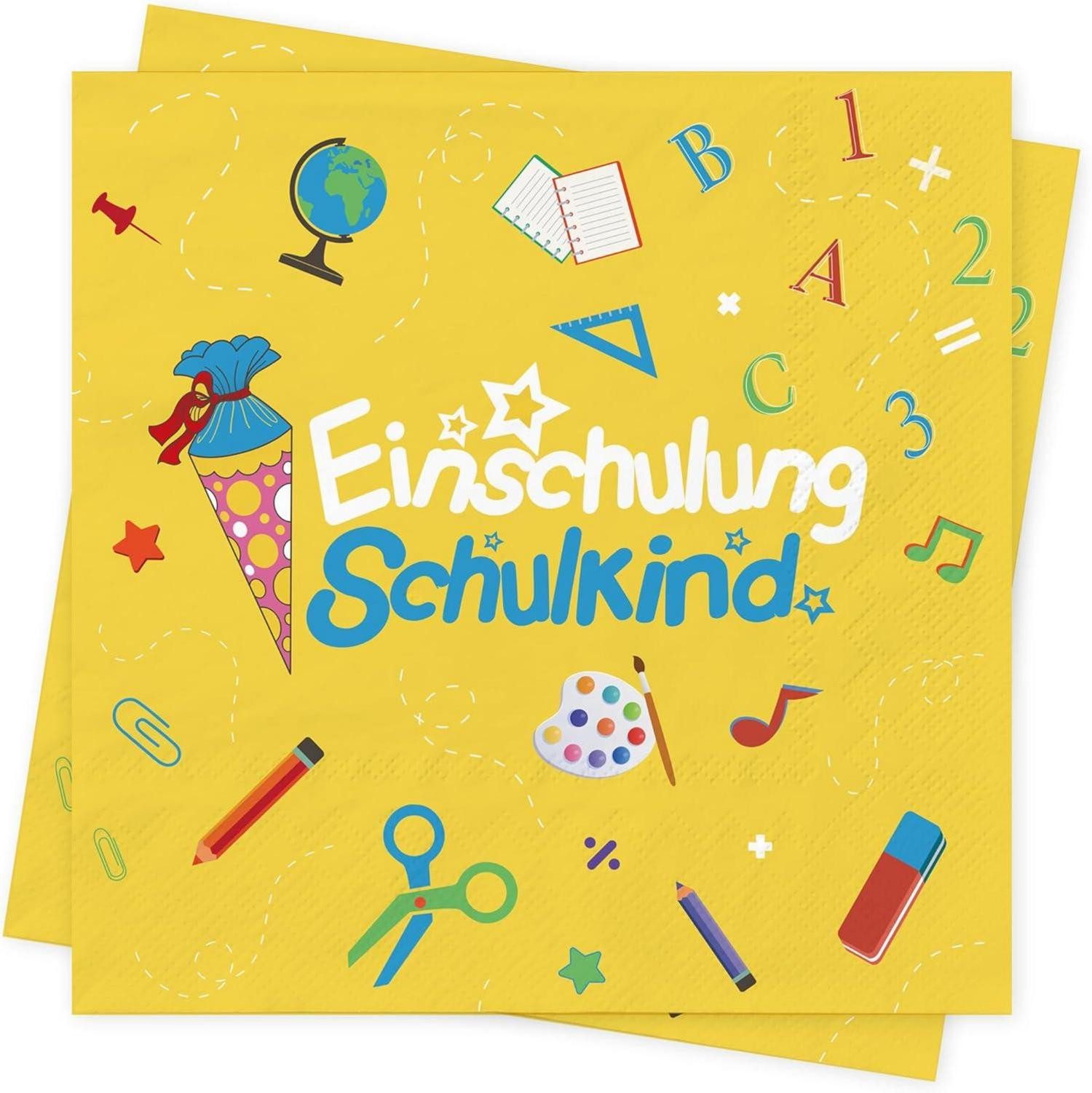 Dekohänger Servietten Einschulung Schulanfang Deko ABC 3-lagig Schulkind 40 Stück