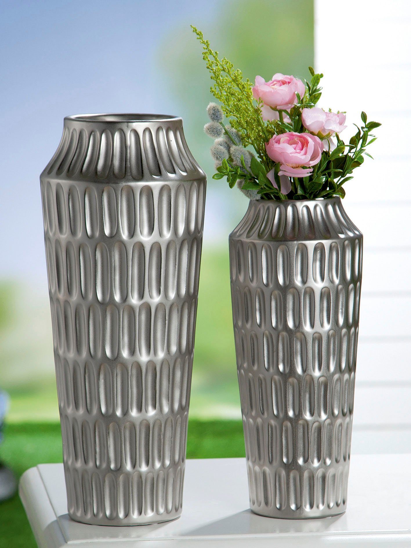 Tischvase cm aus Keramik, Metallico, dekorative Blumenvase ca. Höhe (1 Vase St), 37 GILDE