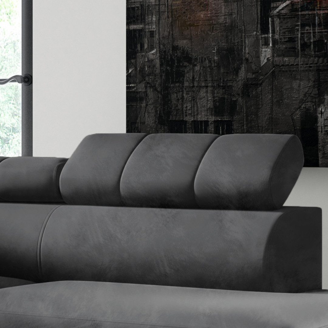 inter Ecksofa LIMA Samt Anthrazit Bettkasten Kopfteilverstellung, mit Relaxfunktion