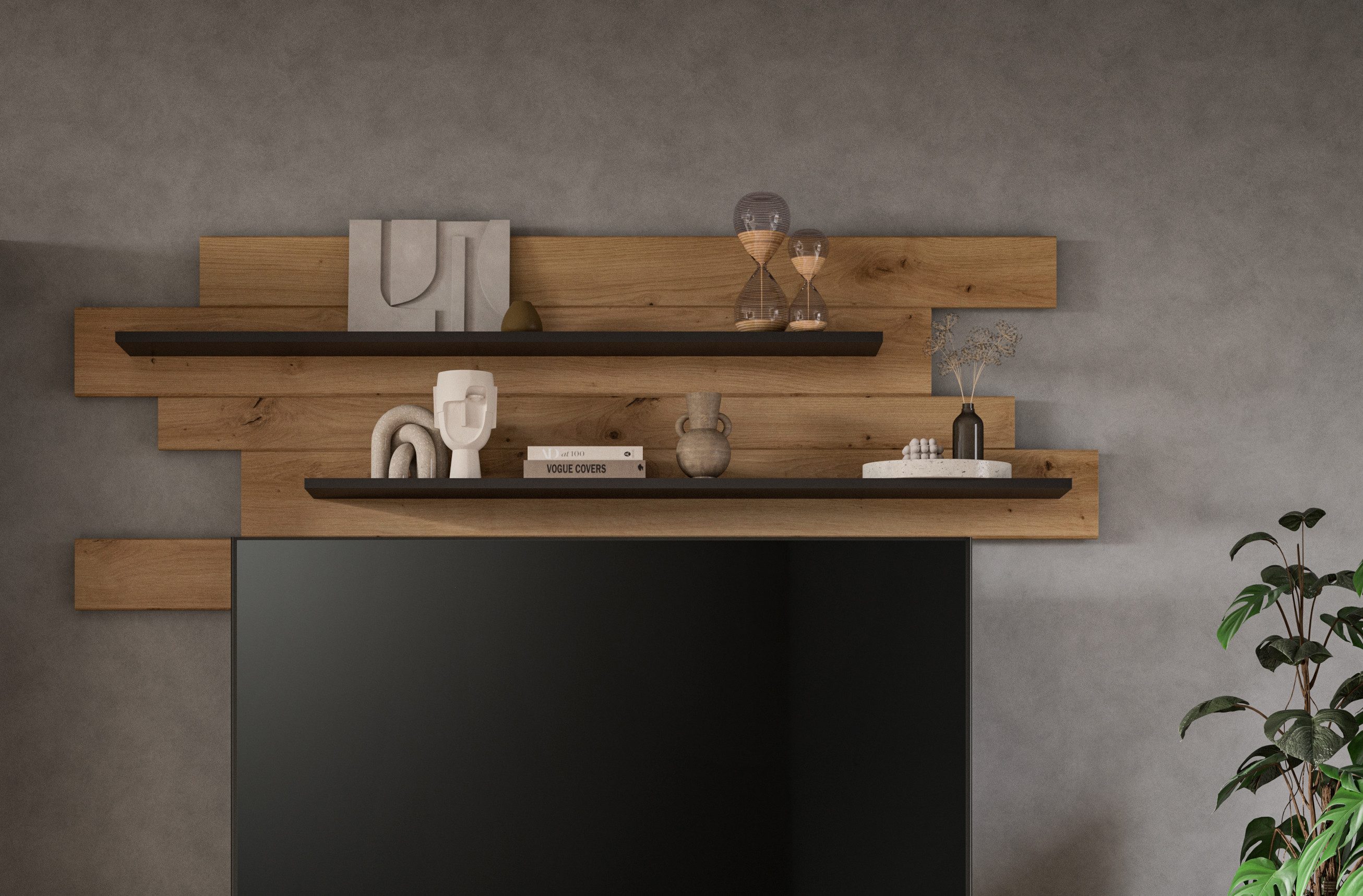 furnling Wandboard Cano, 1-tlg., 2 Ablageböden, versetzte Form, Breite 184 cm, Artisan Nachbildung