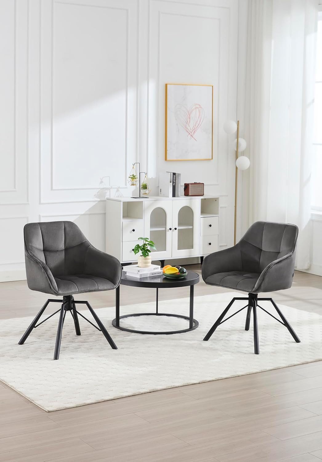 Woltu Polsterstuhl (2 St), drehbar Esszimmerstuhl mit Armlehnen Rückenlehne