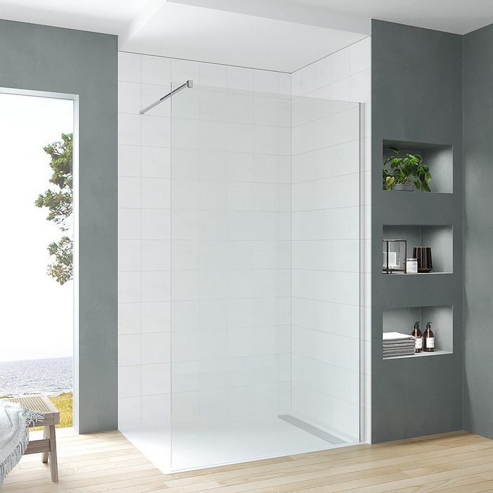 aqua batos Walk-in-Dusche Duschwand für Dusche Walk in Dusche Duschabtrennung 8 mm Einscheibensicherheitsglas mit Nano Beschichtung Duschtrennwand erhältlich in 5 verschiedenen Breiten Höhe 200 cm mit Verstellbereich