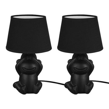 etc-shop Tischleuchte, Leuchtmittel nicht inklusive, 2x Nachttischleuchte Affe Tischlampe Keramik schwarz Beistellleuchte