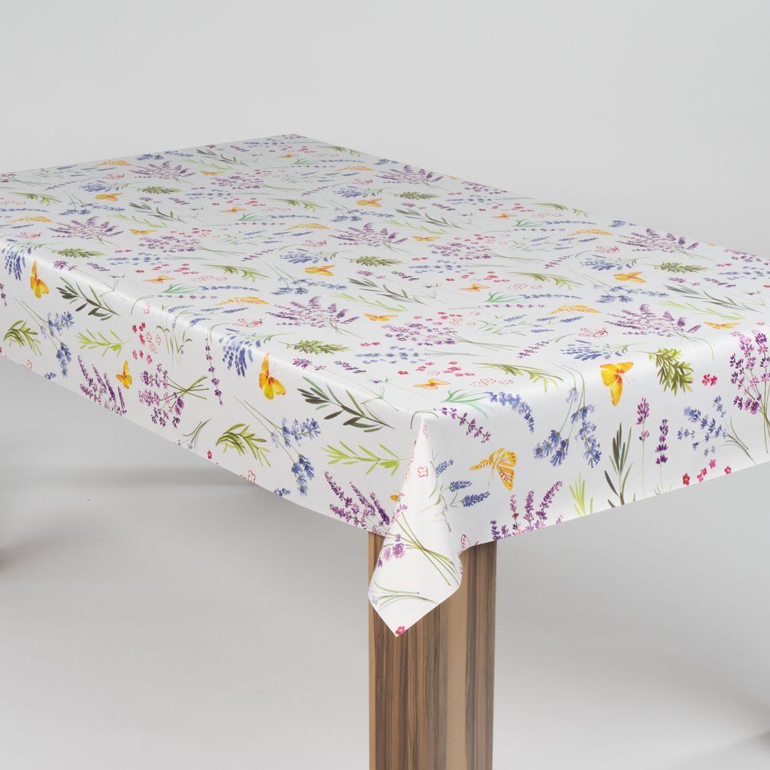 laro Tischdecke laro Wachstuch-Tischdecke Wachstischdecke Blumenflügel Bunt Weiß