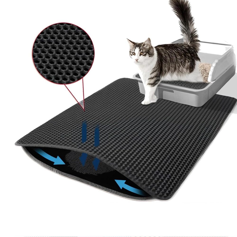 TUWENA Katzentoilette Doppelschicht Katzenklo Matte, Wasserdichte Katzenmatte Katzenklo, Leicht zu reinigen, Rutschfeste Katzenmatte Unterleger Waben Design