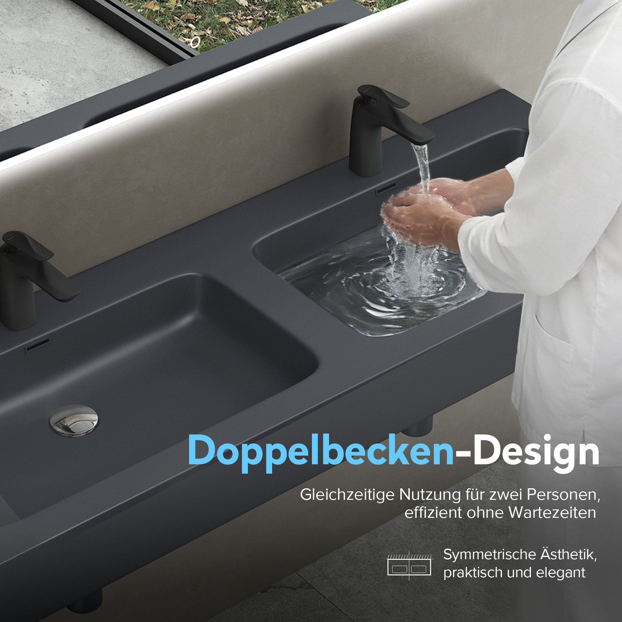 doporro Waschbecken Waschtisch Doppelwaschbecken Mineralguss BTH: 140x48x13 Colossum830