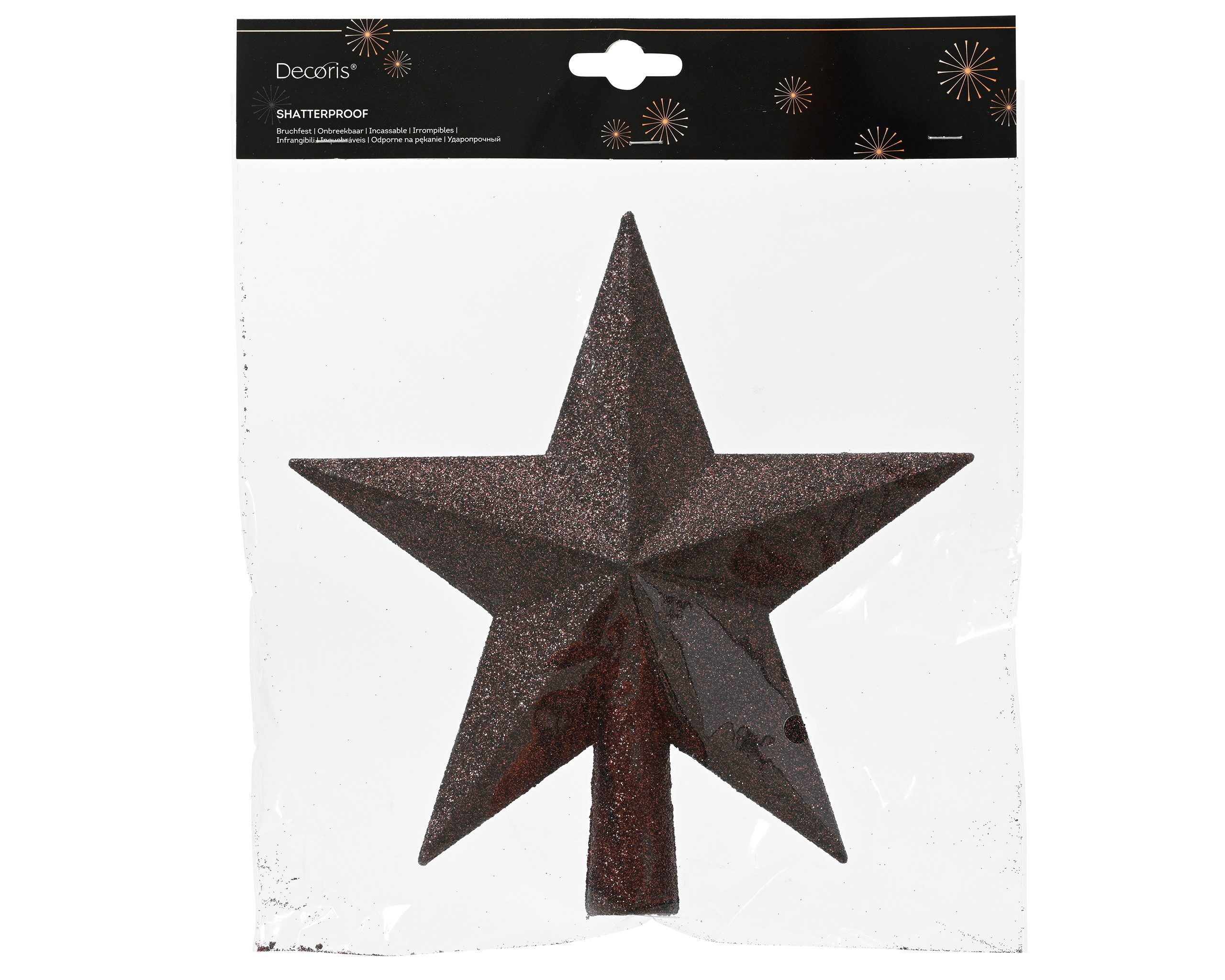 Kaemingk Christbaumspitze, Christbaumspitze Stern mit Glitzer 19cm Kunststoff - Schwarze Trüffel